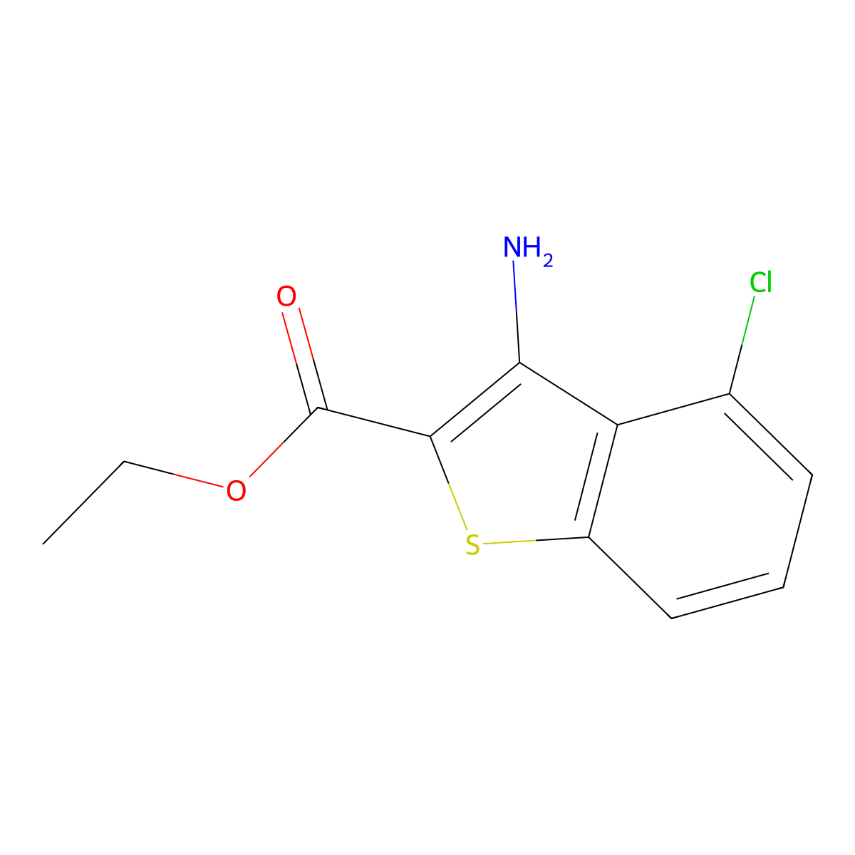 Ethyl 3-amino-4-chloro-1-benzothiophene-2-carboxylate molecular structure, CAS 67189-92-8