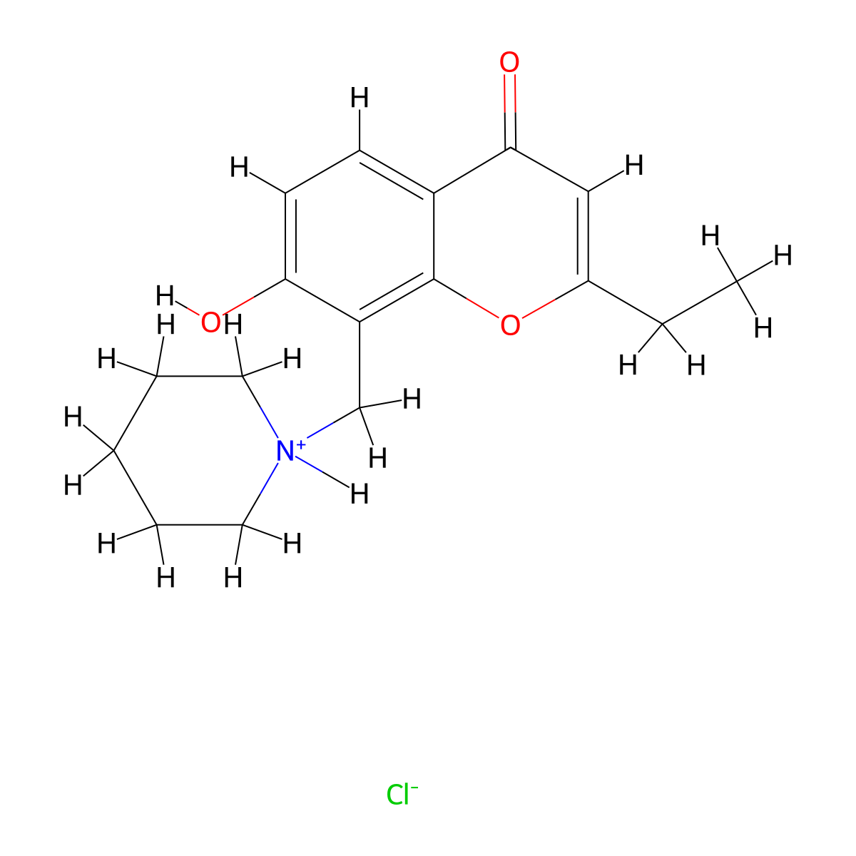 Chromone, 2-ethyl-7-hydroxy-8-piperidinomethyl-, hydrochloride molecular structure, CAS 67195-84-0