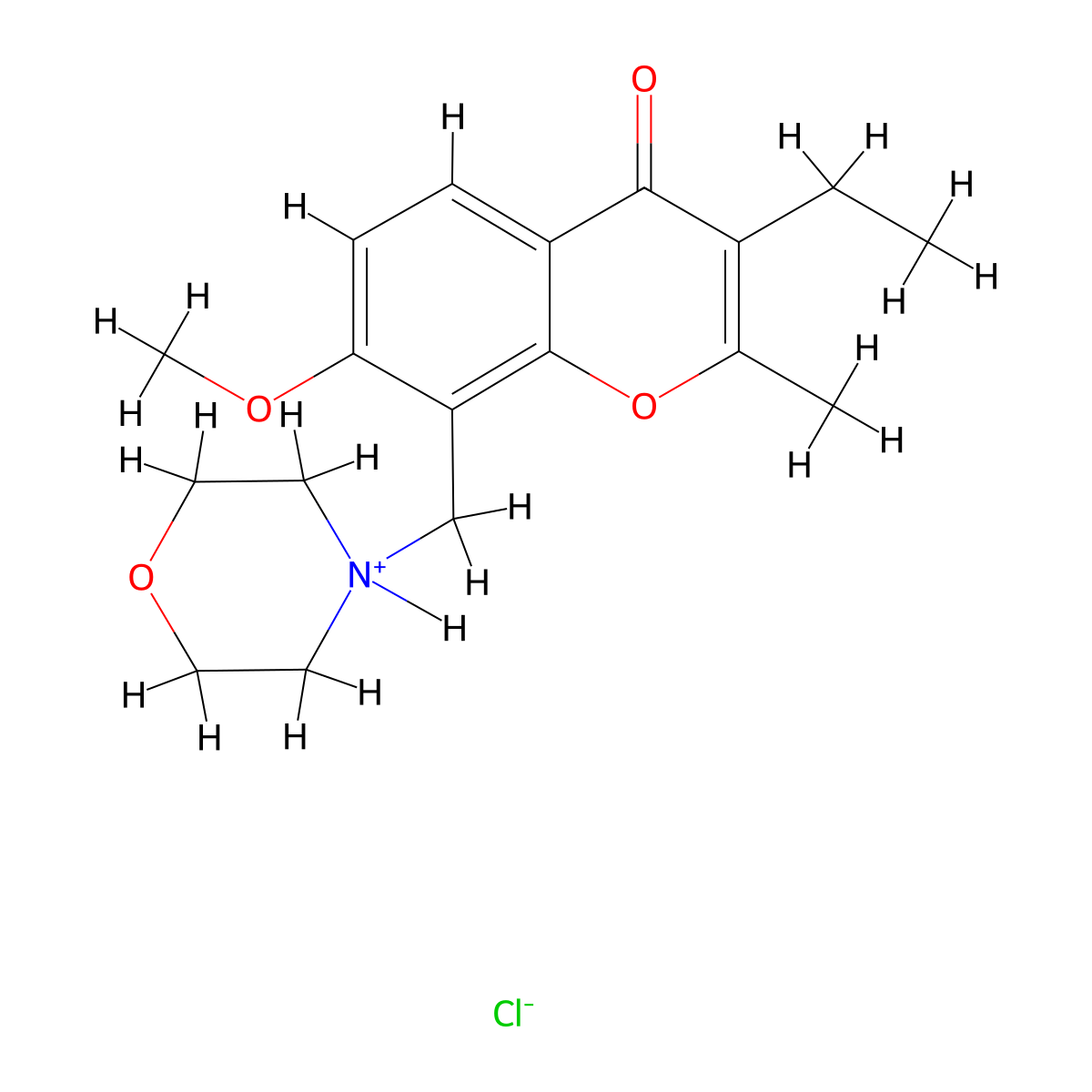 Chromone, 3-ethyl-7-methoxy-2-methyl-8-(morpholinomethyl)-, hydrochloride molecular structure, CAS 67195-86-2