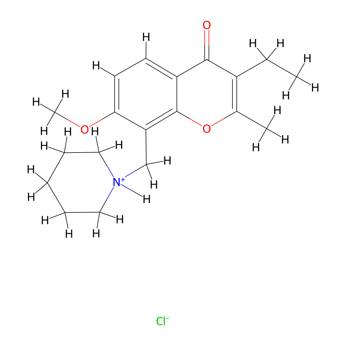 Chromone, 3-ethyl-7-methoxy-2-methyl-8-(piperidinomethyl)-, hydrochloride molecular structure, CAS 67195-87-3