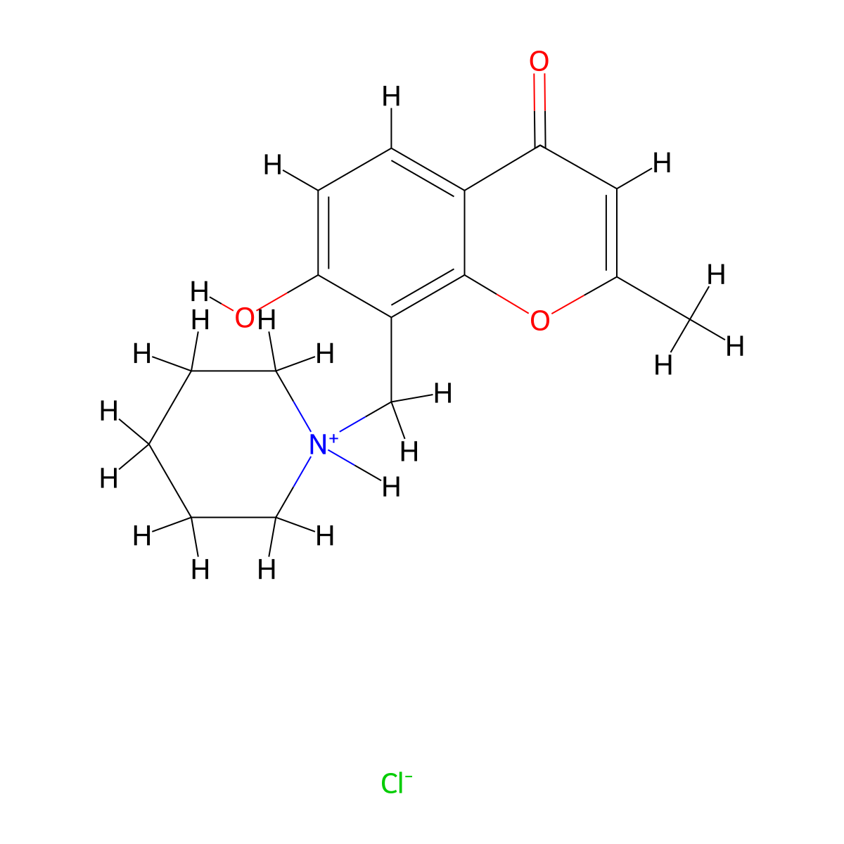 Chromone, 7-hydroxy-2-methyl-8-piperidinomethyl-, hydrochloride molecular structure, CAS 67195-89-5