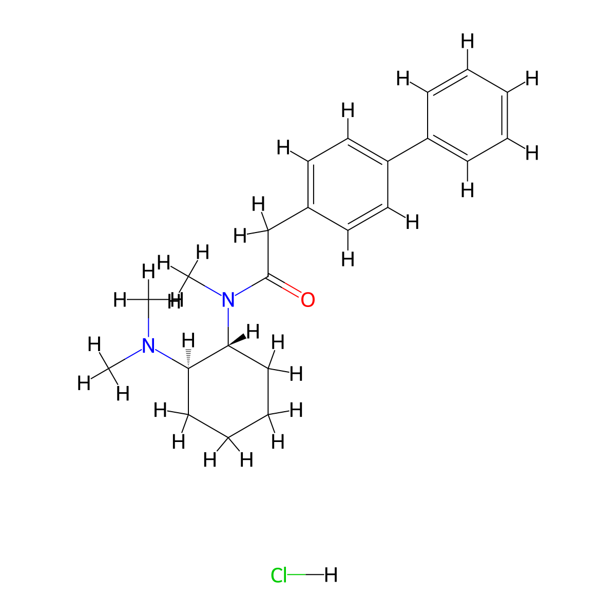 N-[2-(dimethylamino)cyclohexyl]-N-methyl-trans-[1,1'-biphenyl]-4-acetamide,monohydrochloride molecular structure, CAS 67197-94-8