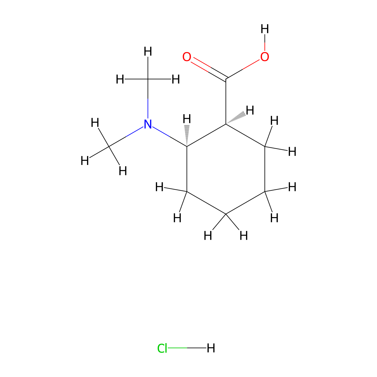 rac-(1R,2S)-2-(dimethylamino)cyclohexane-1-carboxylic acid hydrochloride molecular structure, CAS 67198-47-4