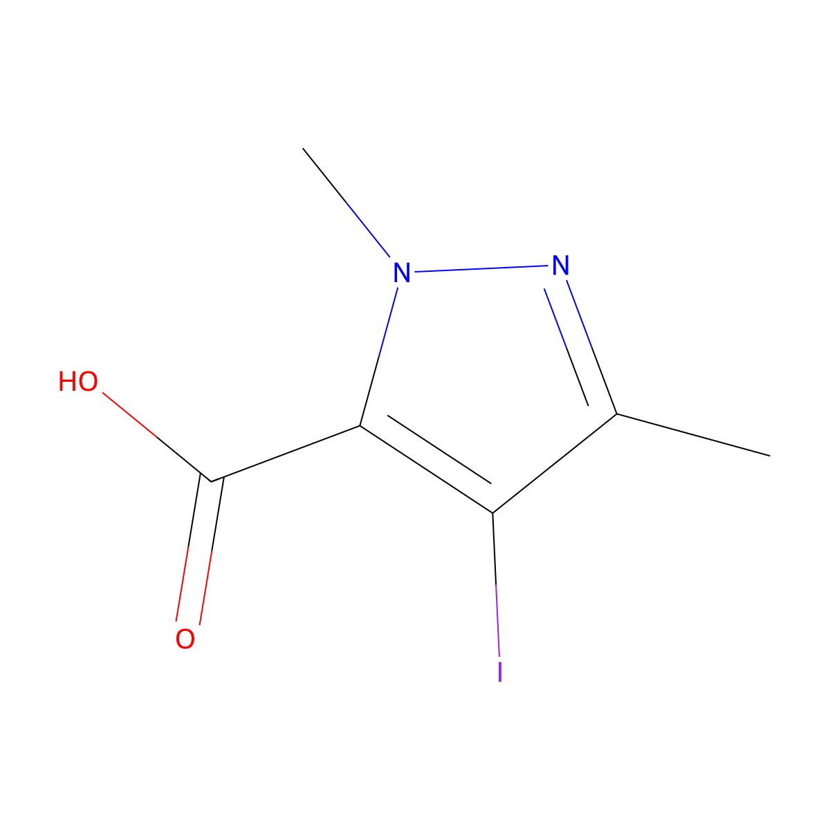 4-iodo-1,3-dimethyl-1H-pyrazole-5-carboxylic acid molecular structure, CAS 67208-10-0