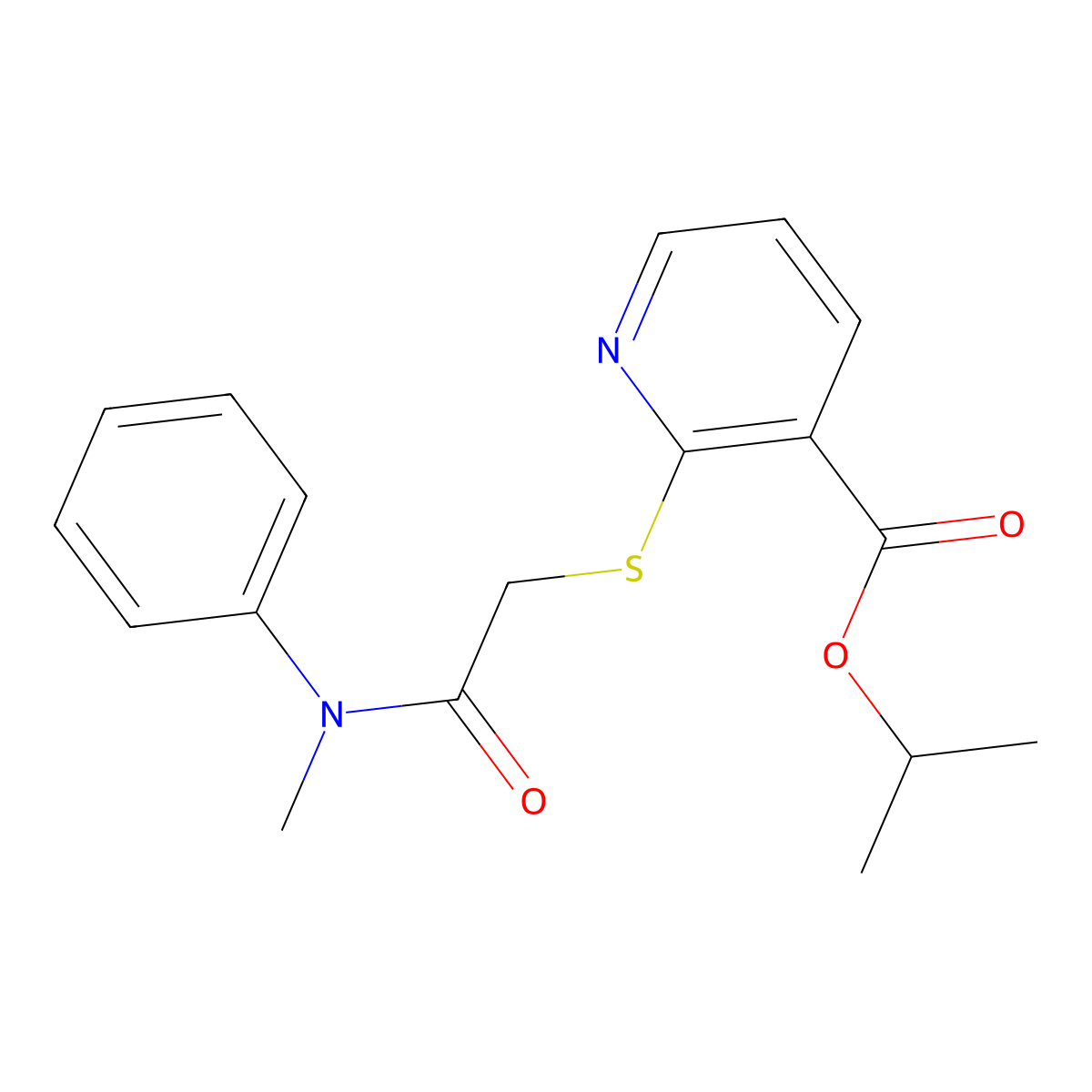 Propan-2-yl 2-({2-[methyl(phenyl)amino]-2-oxoethyl}sulfanyl)pyridine-3-carboxylate molecular structure, CAS 6721-84-2