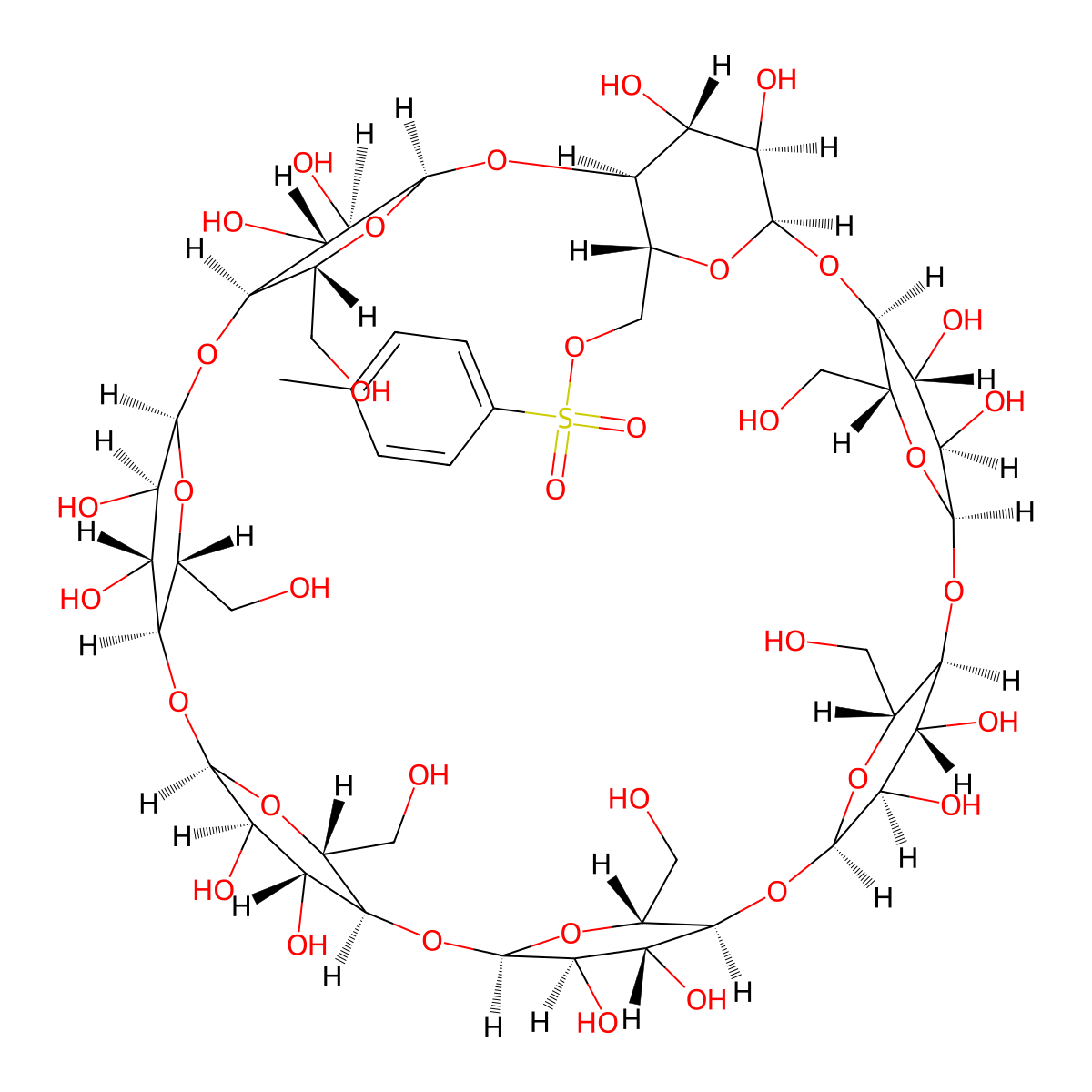 Mono-6-O-(p-toluenesulfonyl)-beta-cyclodextrin molecular structure, CAS 67217-55-4