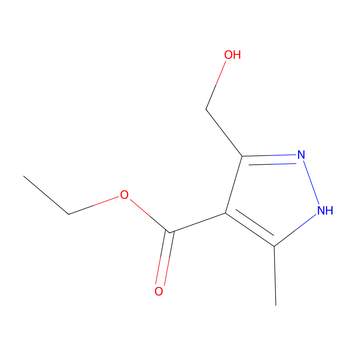 ethyl 5-(hydroxymethyl)-3-methyl-1H-pyrazole-4-carboxylate molecular structure, CAS 67219-80-1