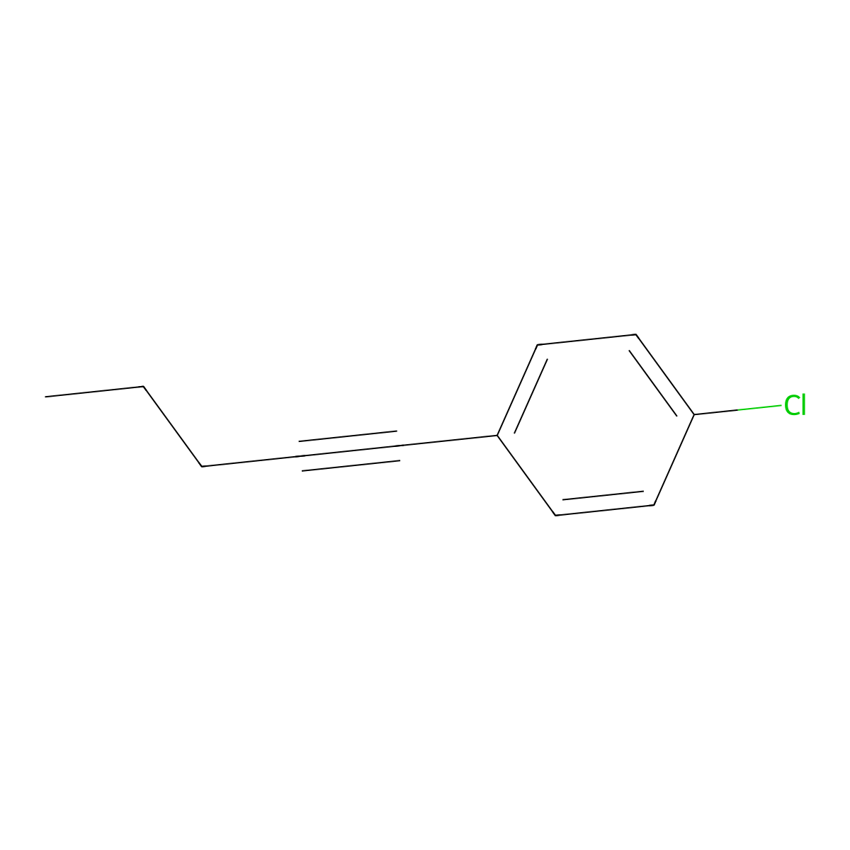 1-Chloro-4-(pent-1-yn-1-yl)benzene molecular structure, CAS 672263-60-4
