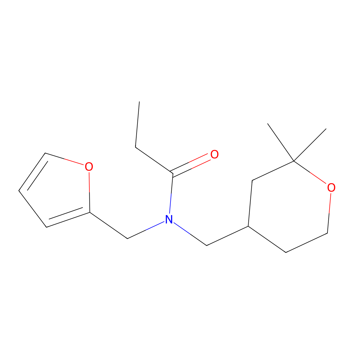 N-[(2,2-dimethyloxan-4-yl)methyl]-N-(furan-2-ylmethyl)propanamide molecular structure, CAS 672264-65-2