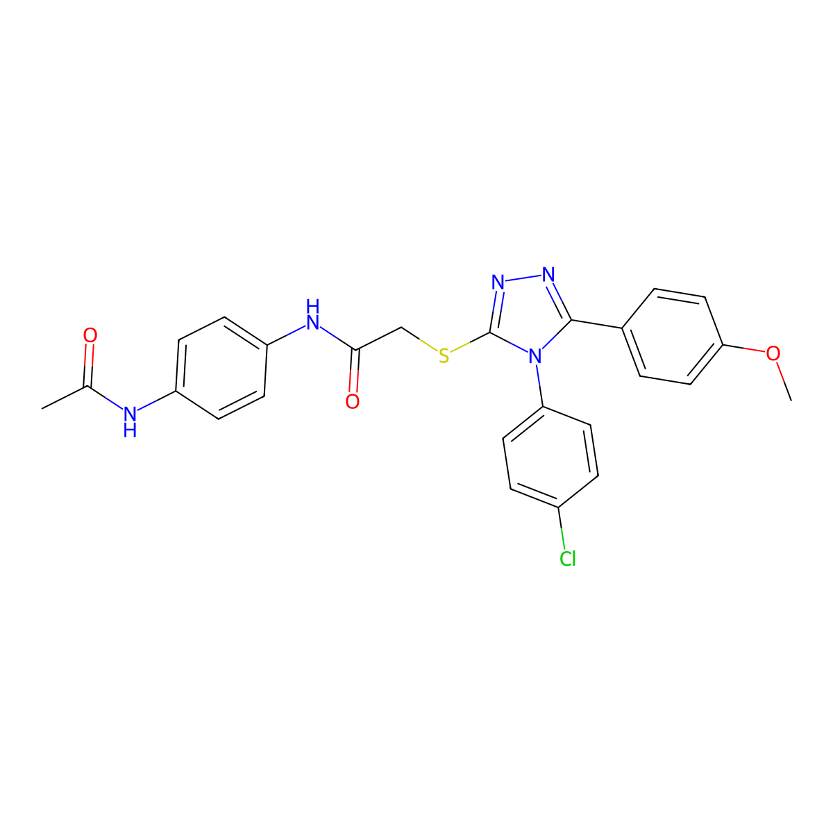 N-[4-(acetylamino)phenyl]-2-{[4-(4-chlorophenyl)-5-(4-methoxyphenyl)-4H-1,2,4-triazol-3-yl]sulfanyl}acetamide molecular structure, CAS 672267-05-9