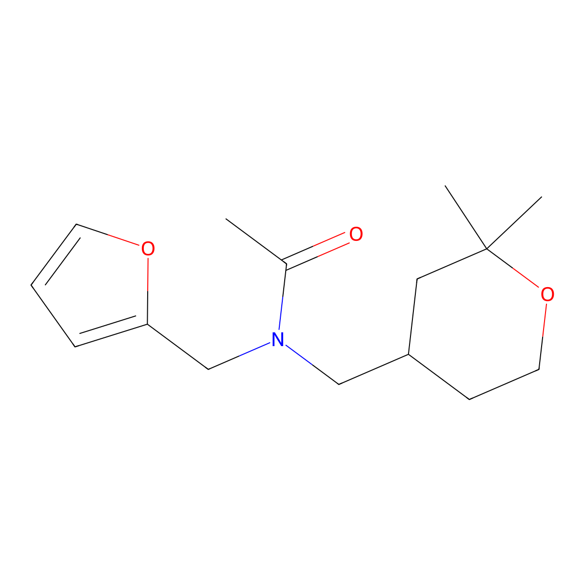 N-[(2,2-dimethyloxan-4-yl)methyl]-N-(furan-2-ylmethyl)acetamide molecular structure, CAS 672267-08-2