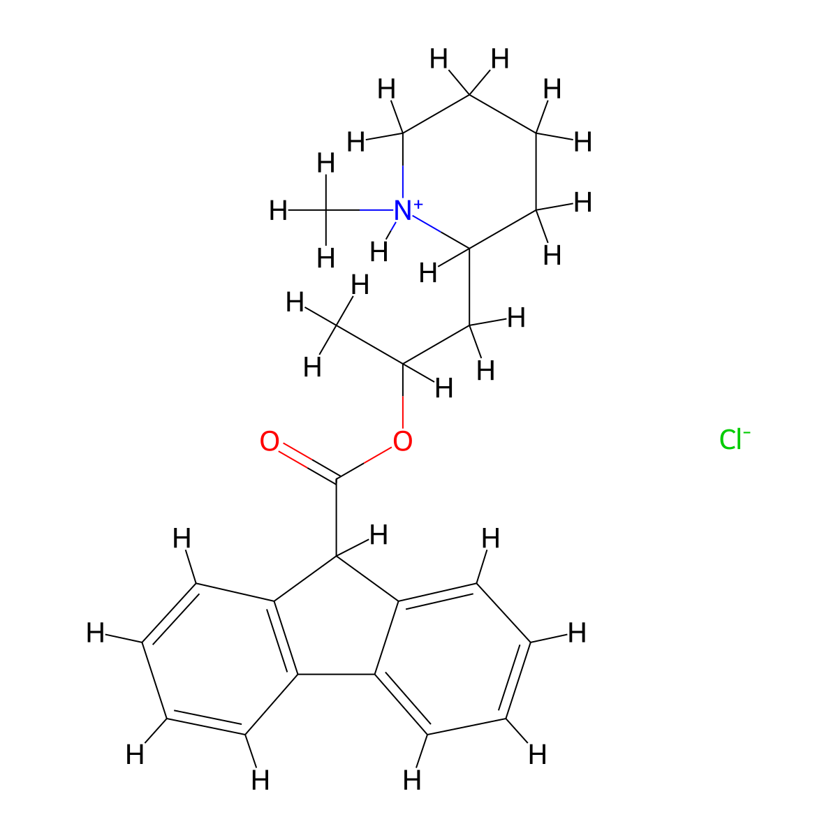 1-(1-Methylpiperidin-2-yl)propan-2-yl 9H-fluorene-9-carboxylate--hydrogen chloride (1/1) molecular structure, CAS 67227-22-9