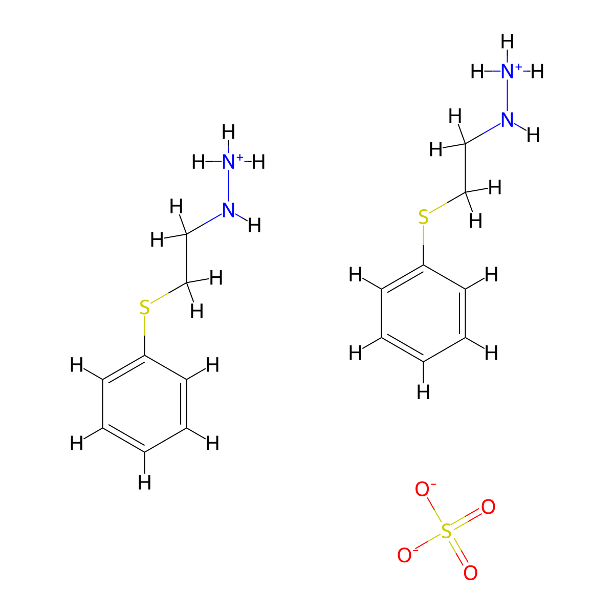 Hydrazine, (2-phenylthioethyl)-, hydrogen sulfate (2:1) molecular structure, CAS 67227-51-4
