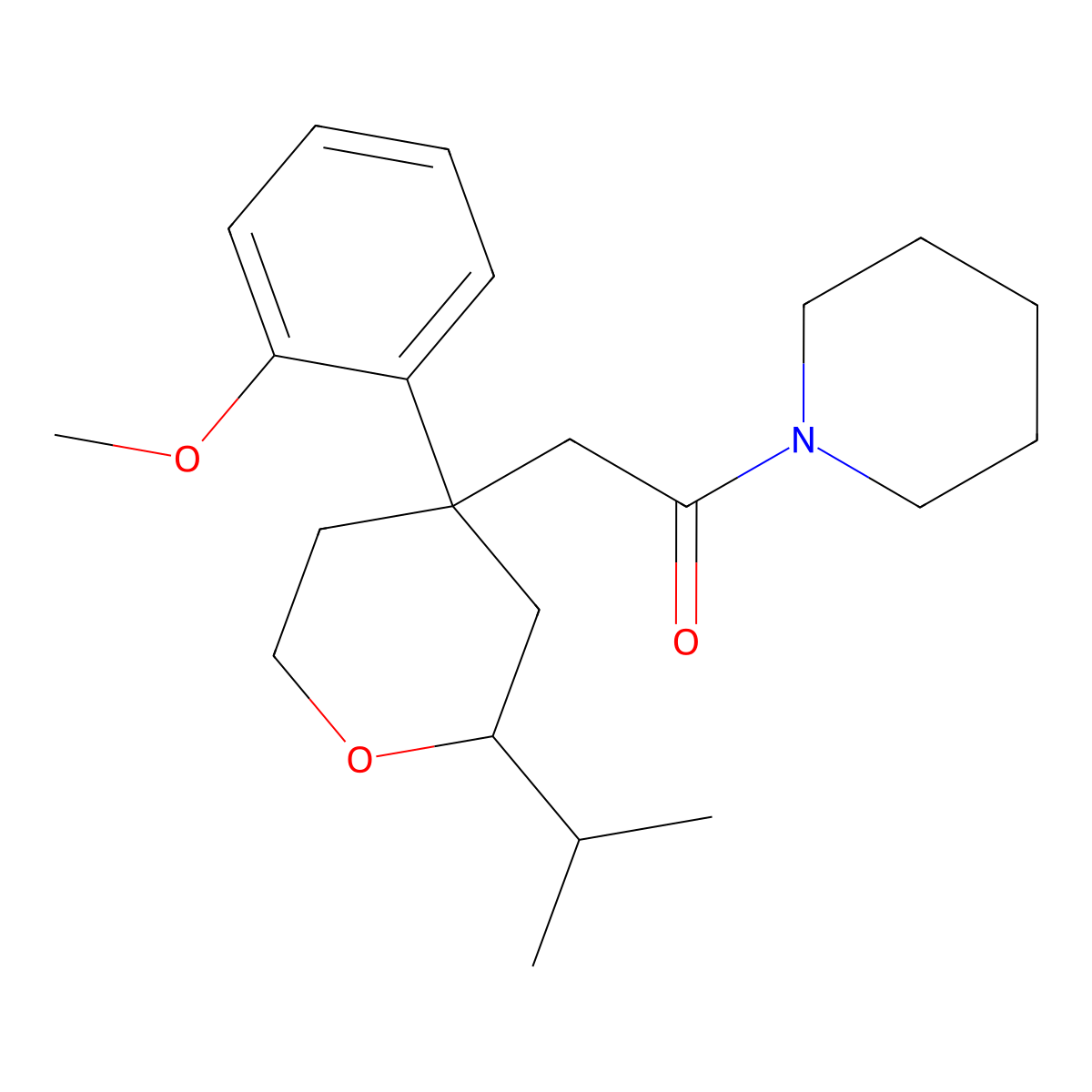 1-{[2-isopropyl-4-(2-methoxyphenyl)tetrahydro-2H-pyran-4-yl]acetyl}piperidine molecular structure, CAS 672270-62-1