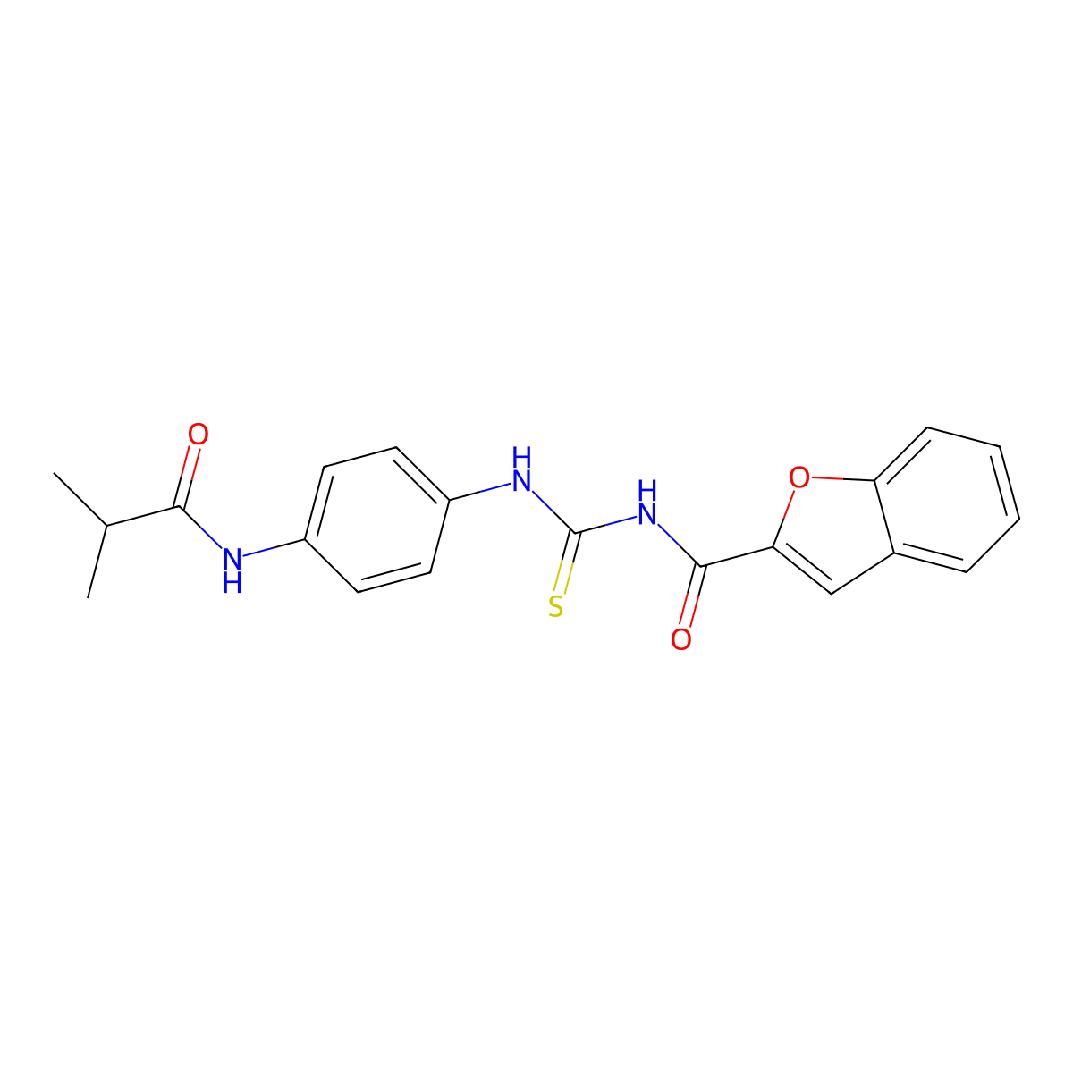 N-[[4-(2-methylpropanoylamino)phenyl]carbamothioyl]-1-benzofuran-2-carboxamide molecular structure, CAS 672272-07-0