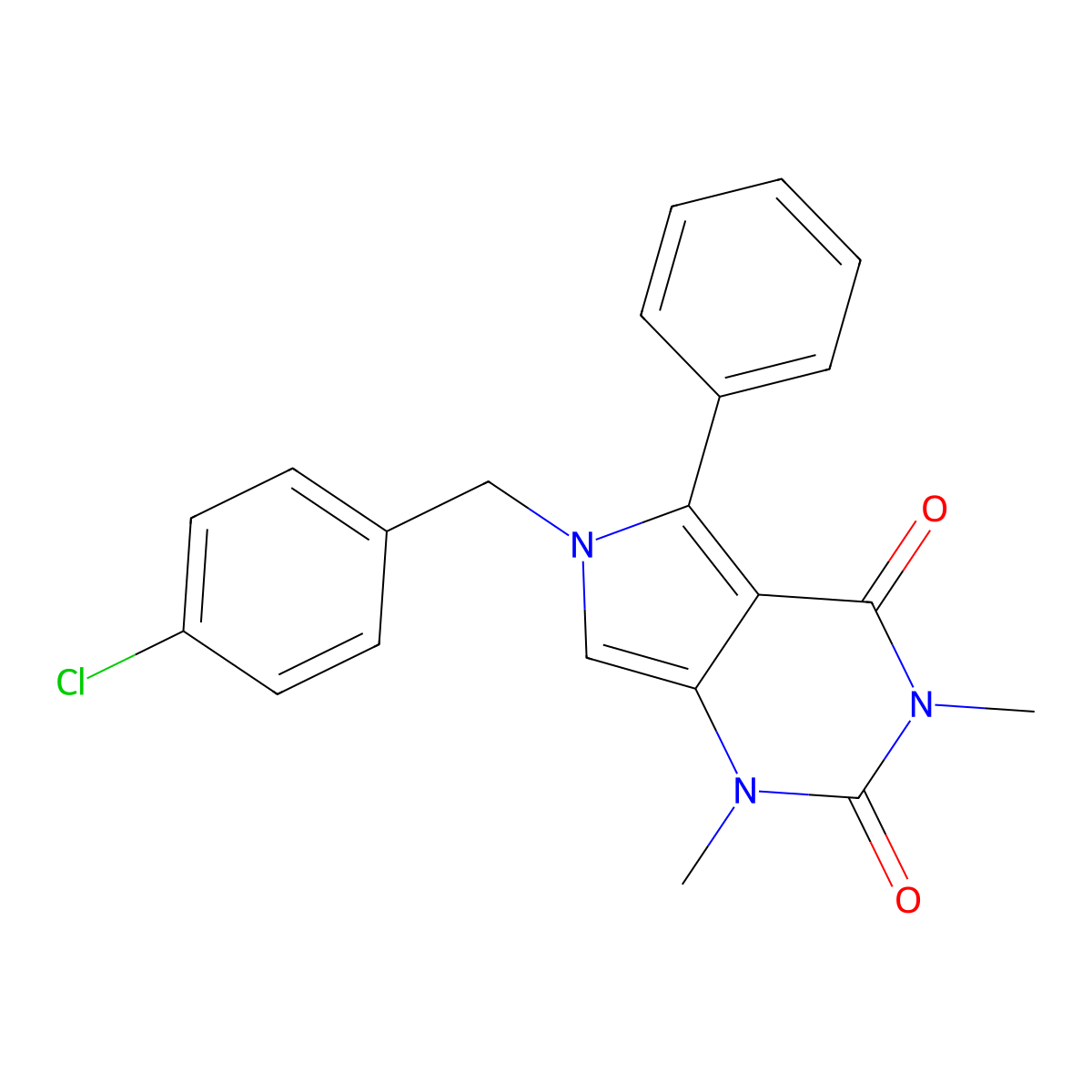 6-[(4-Chlorophenyl)methyl]-1,3-dimethyl-5-phenylpyrrolo[3,4-d]pyrimidine-2,4-dione molecular structure, CAS 672274-77-0