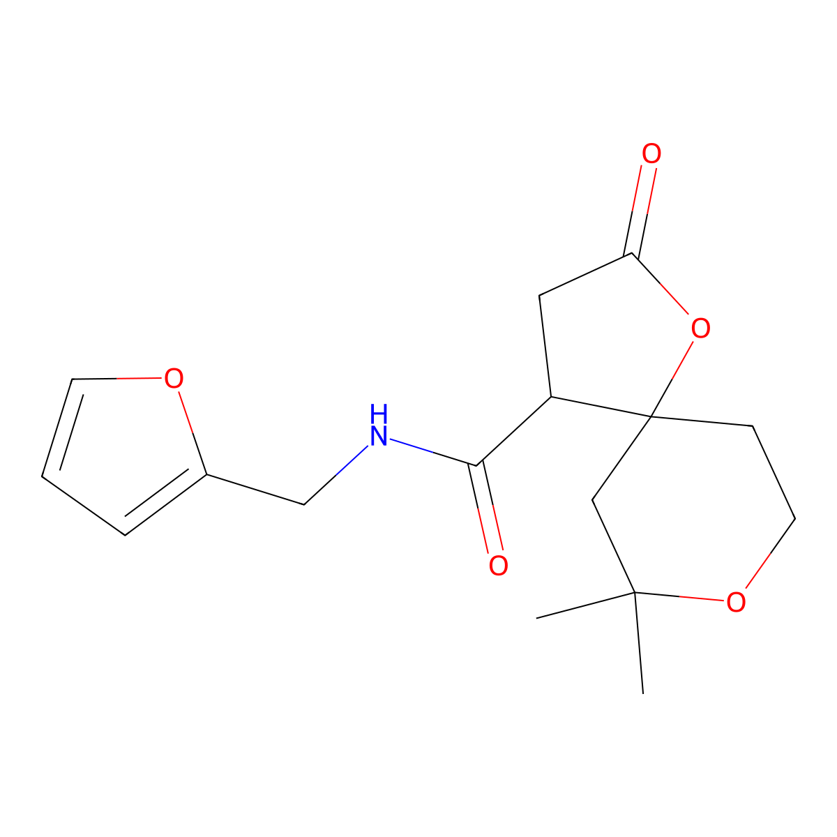 N-(Furan-2-ylmethyl)-7,7-dimethyl-2-oxo-1,8-dioxaspiro[4.5]decane-4-carboxamide molecular structure, CAS 672277-22-4