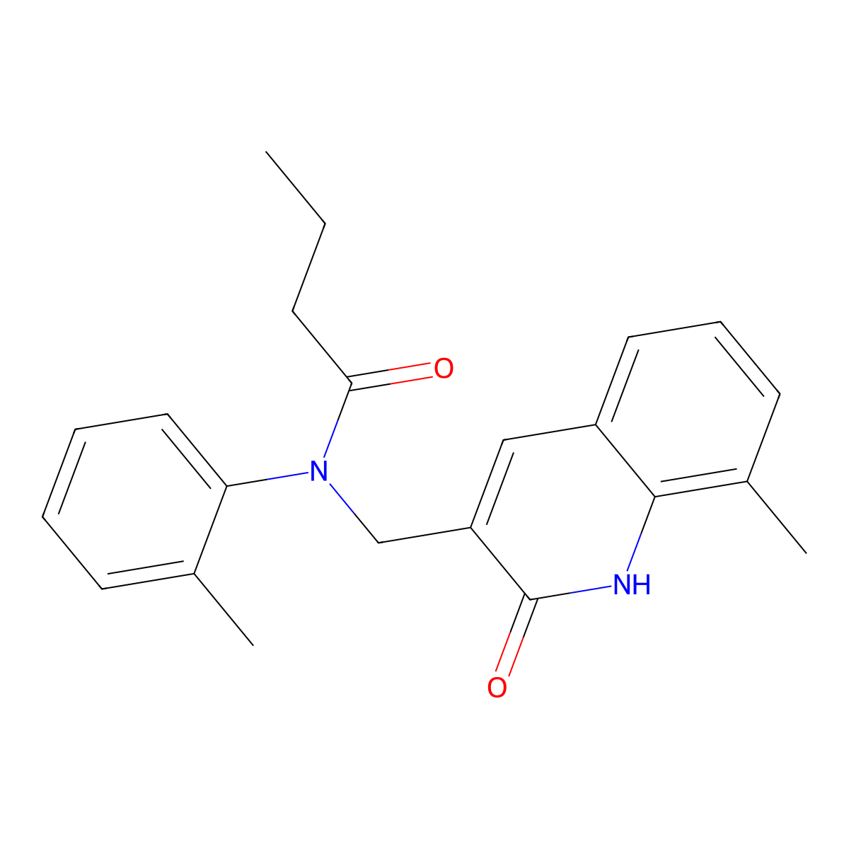 N-[(8-methyl-2-oxo-1H-quinolin-3-yl)methyl]-N-(2-methylphenyl)butanamide molecular structure, CAS 672277-27-9