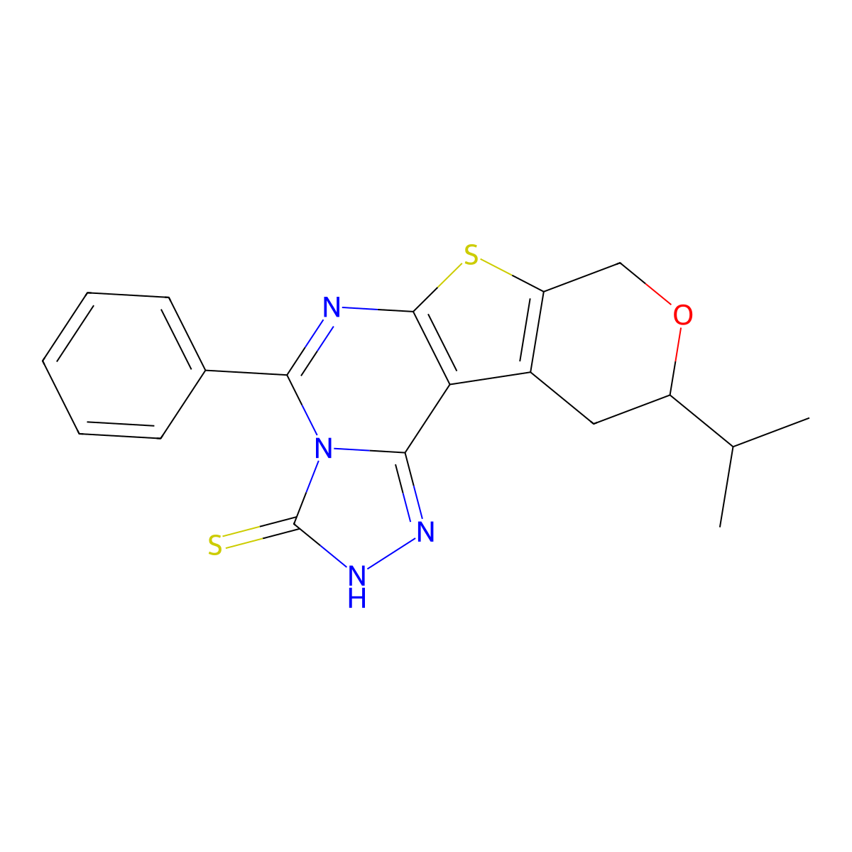 10-isopropyl-5-phenyl-10,11-dihydro-8H-pyrano[4',3':4,5]thieno[3,2-e][1,2,4]triazolo[4,3-c]pyrimidine-3-thiol molecular structure, CAS 672277-79-1
