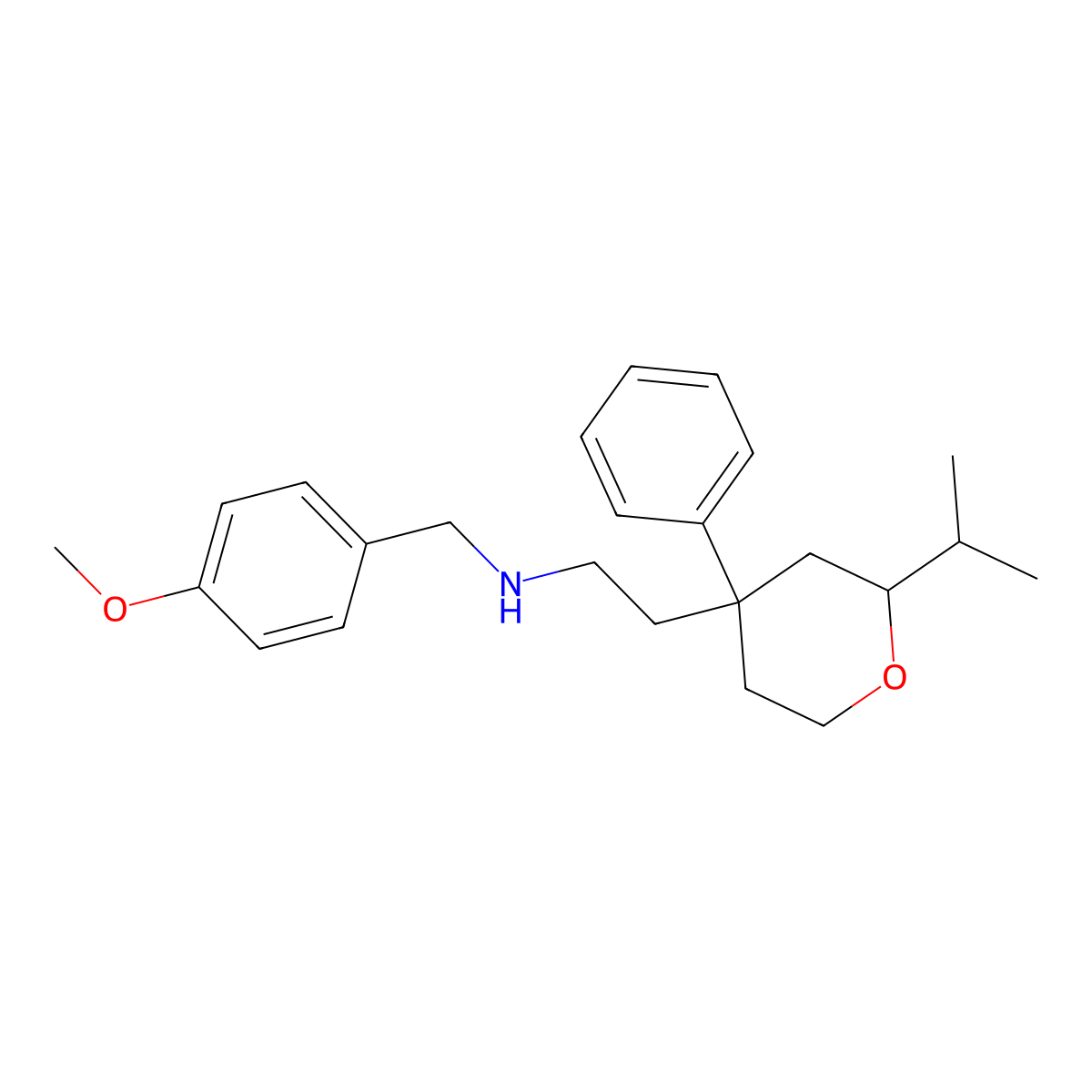 N-[(4-methoxyphenyl)methyl]-2-(4-phenyl-2-propan-2-yloxan-4-yl)ethanamine molecular structure, CAS 672278-57-8