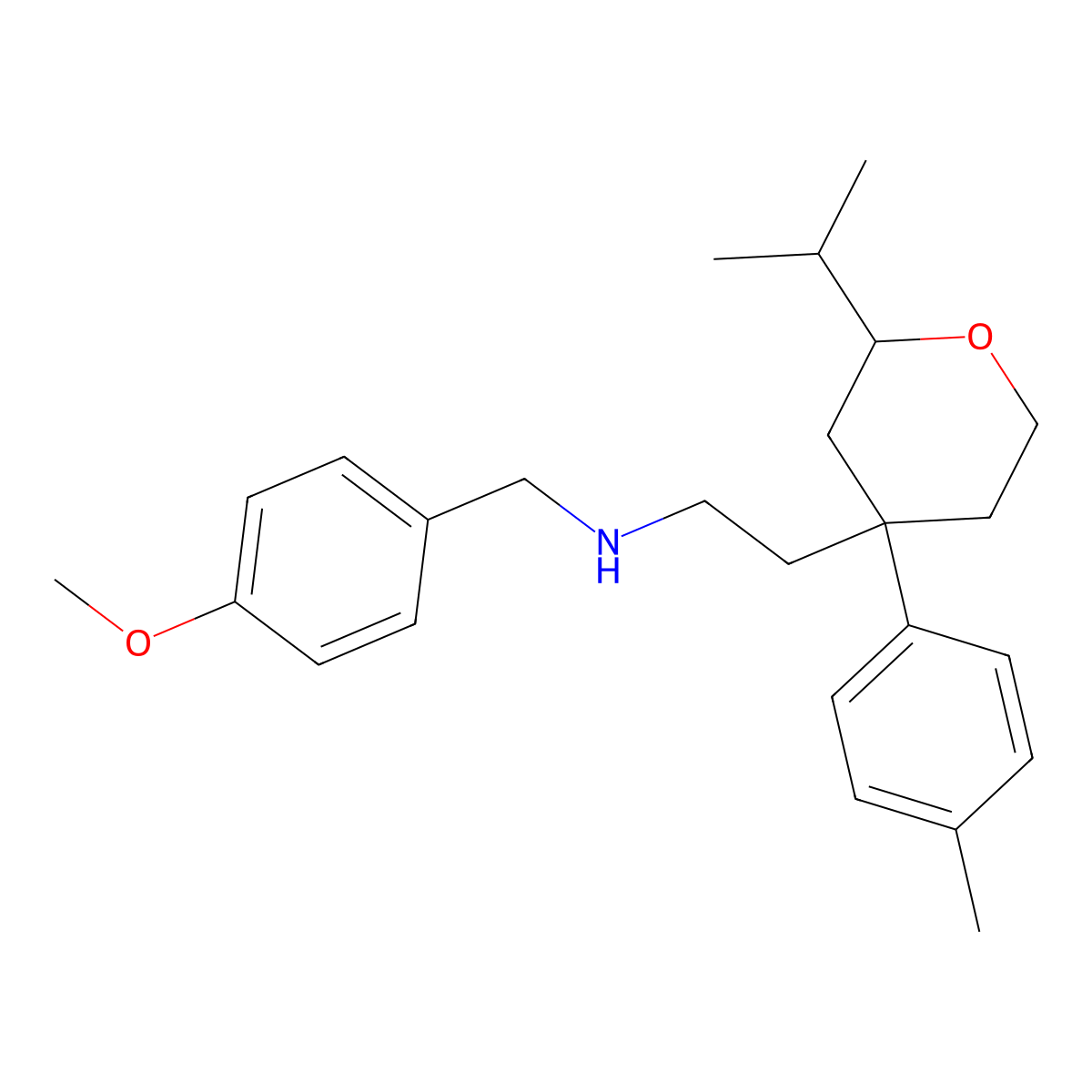 N-[(4-methoxyphenyl)methyl]-2-[4-(4-methylphenyl)-2-propan-2-yloxan-4-yl]ethanamine molecular structure, CAS 672279-32-2