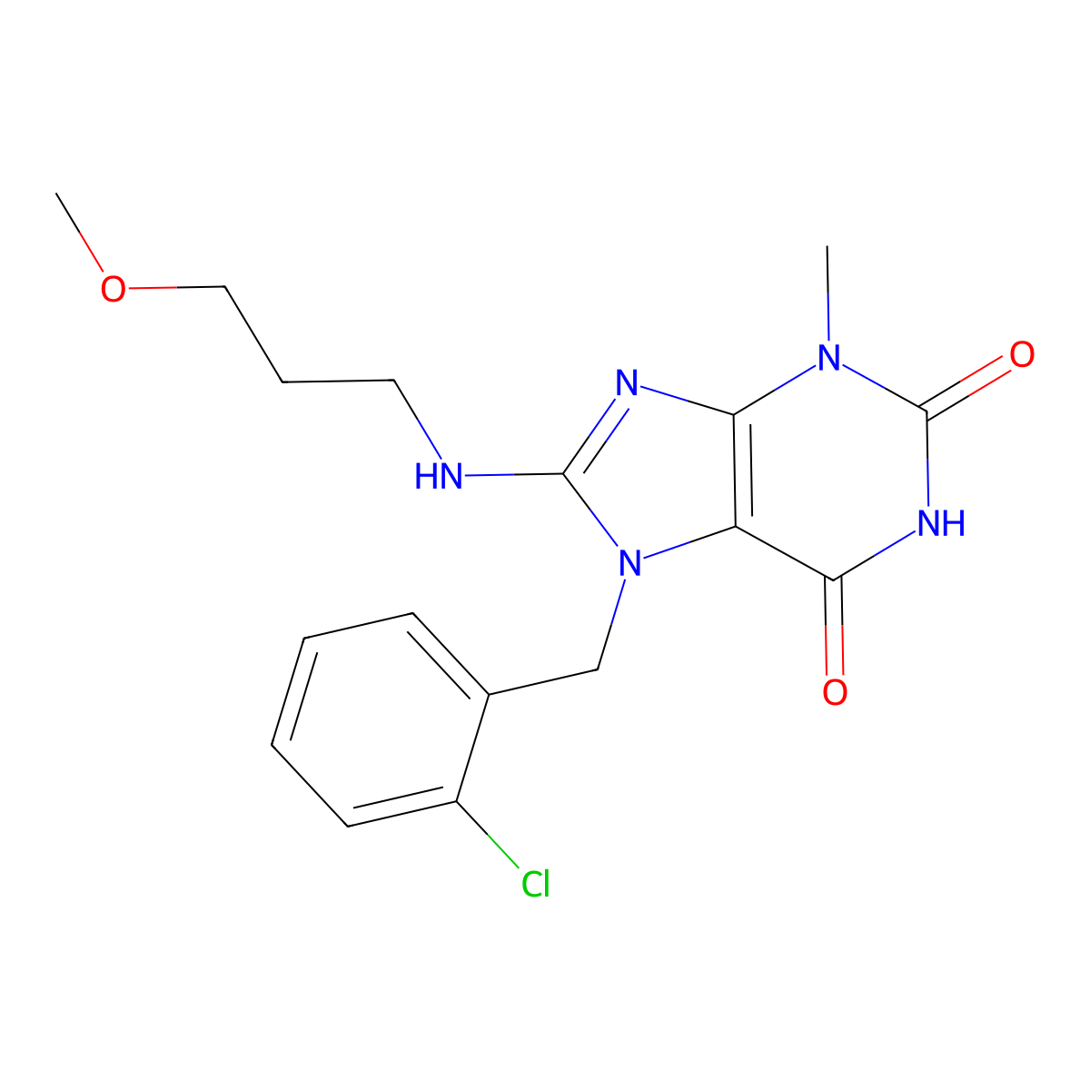 7-(2-chlorobenzyl)-8-((3-methoxypropyl)amino)-3-methyl-1H-purine-2,6(3H,7H)-dione molecular structure, CAS 672279-36-6
