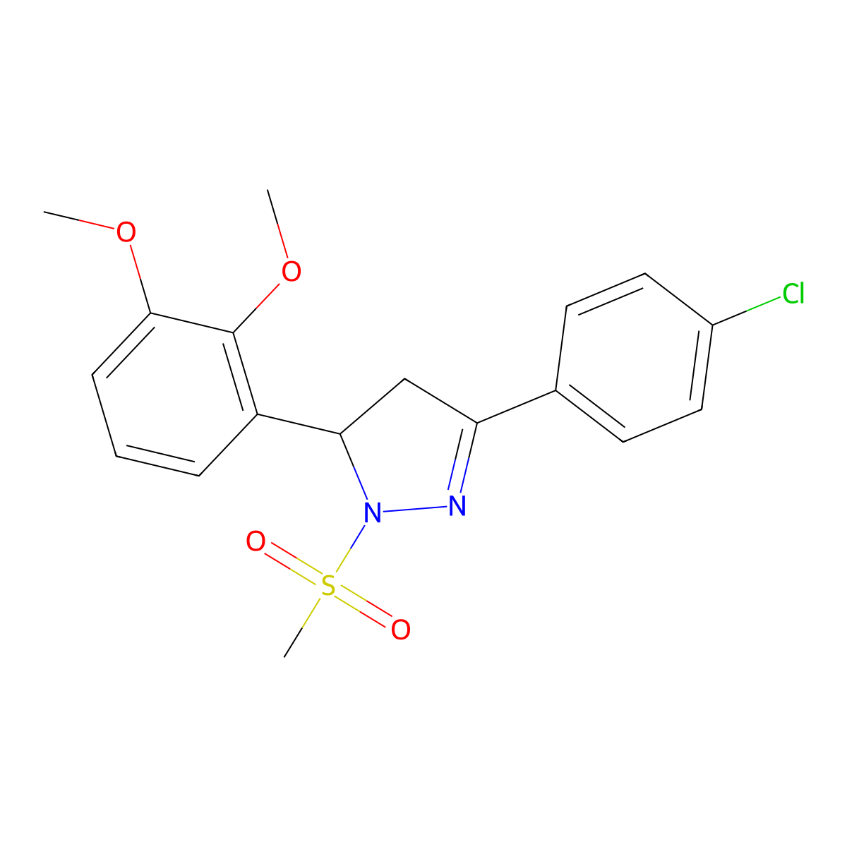 3-(4-chlorophenyl)-5-(2,3-dimethoxyphenyl)-1-(methylsulfonyl)-4,5-dihydro-1H-pyrazole molecular structure, CAS 672282-44-9