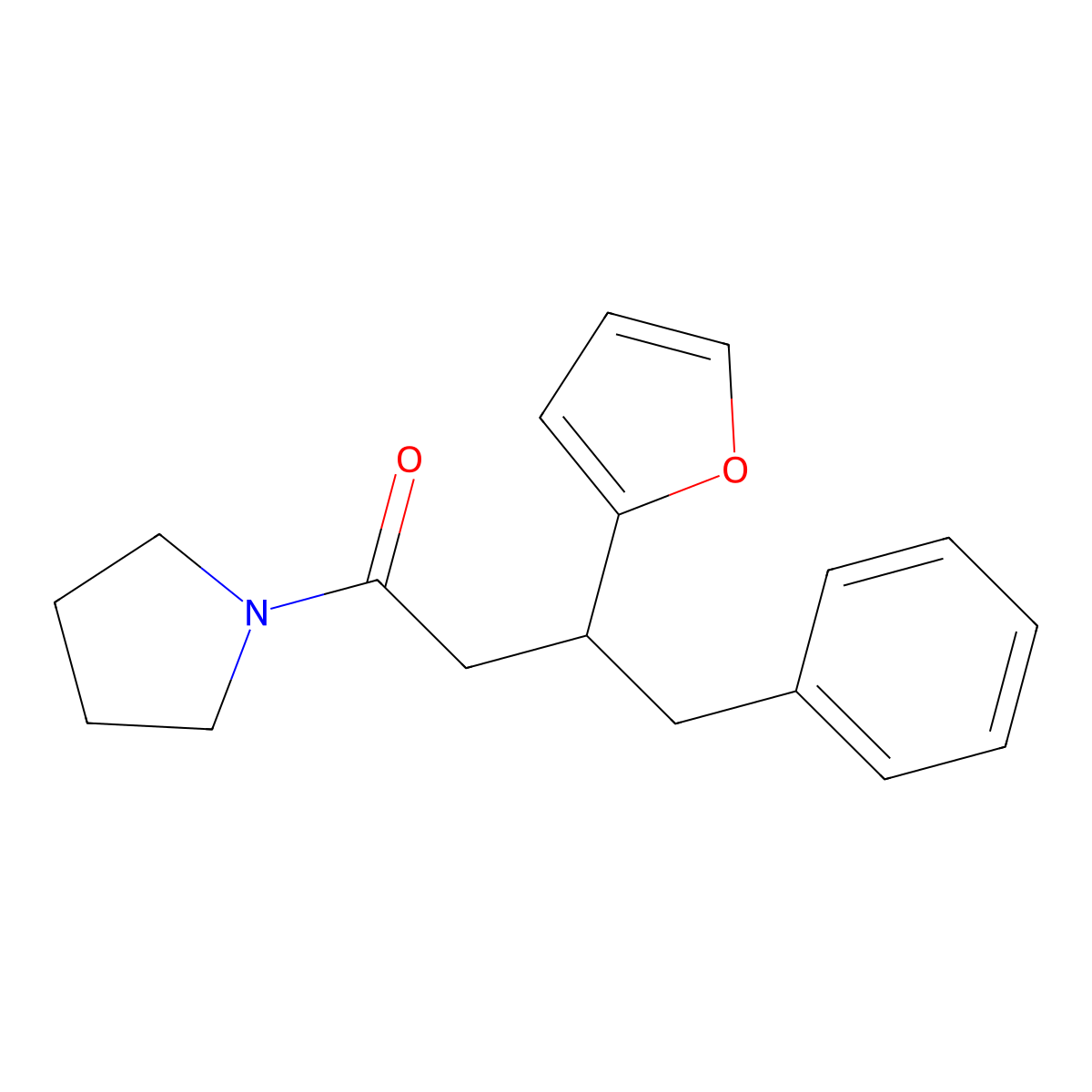 3-(Furan-2-yl)-4-phenyl-1-pyrrolidin-1-ylbutan-1-one molecular structure, CAS 672283-10-2