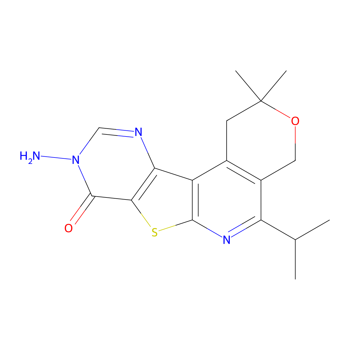 9-Amino-5-isopropyl-2,2-dimethyl-1,4-dihydro-2H,9H-3-oxa-7-thia-6,9,11-triaza-benzo[c]fluoren-8-one molecular structure, CAS 672283-14-6