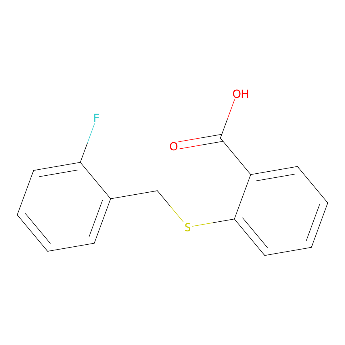 2-{[(2-Fluorophenyl)methyl]sulfanyl}benzoic acid molecular structure, CAS 672290-91-4