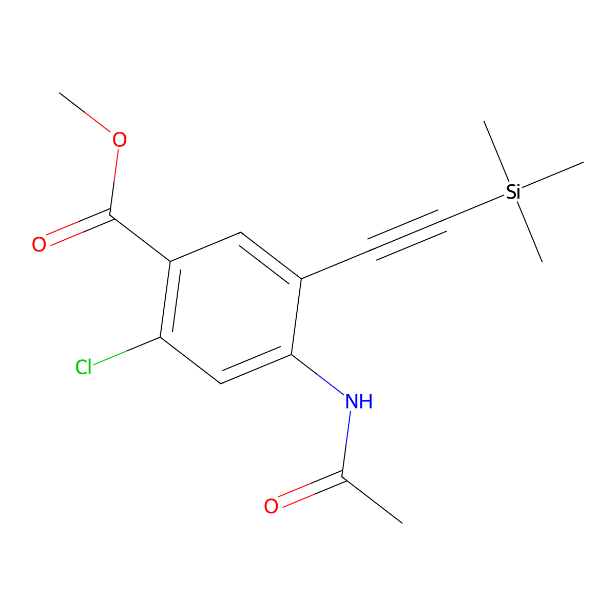 Methyl 4-(acetylamino)-2-chloro-5-[(trimethylsilyl)ethynyl]benzoate molecular structure, CAS 672292-98-7