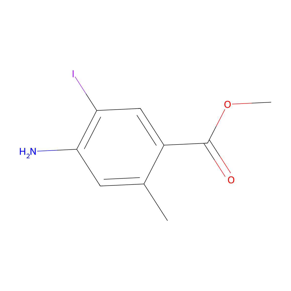Methyl 4-amino-5-iodo-2-methylbenzoate molecular structure, CAS 672293-33-3