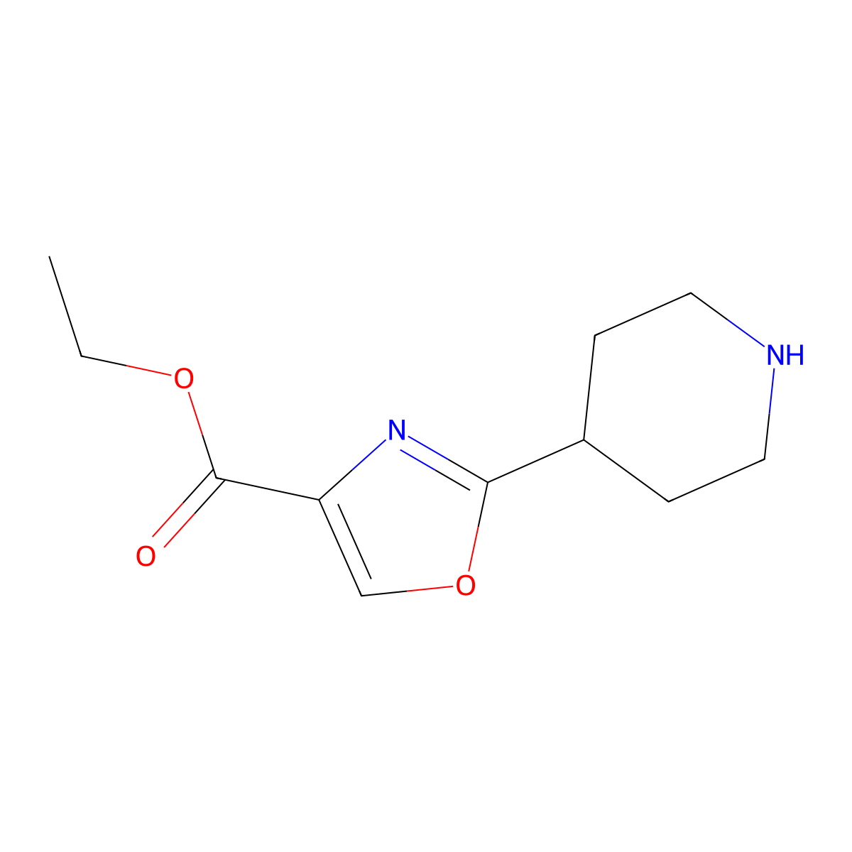 2-Piperidin-4-yl-oxazole-4-carboxylic acid ethyl ester molecular structure, CAS 672310-05-3