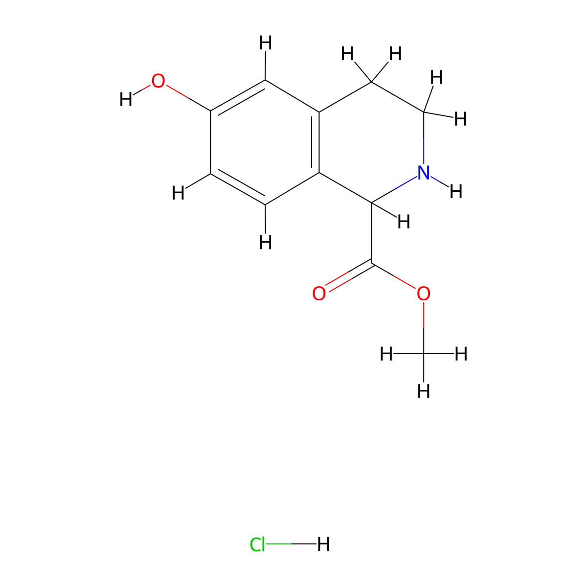 Methyl 6-hydroxy-1,2,3,4-tetrahydroisoquinoline-1-carboxylate--hydrogen chloride (1/1) molecular structure, CAS 672310-19-9
