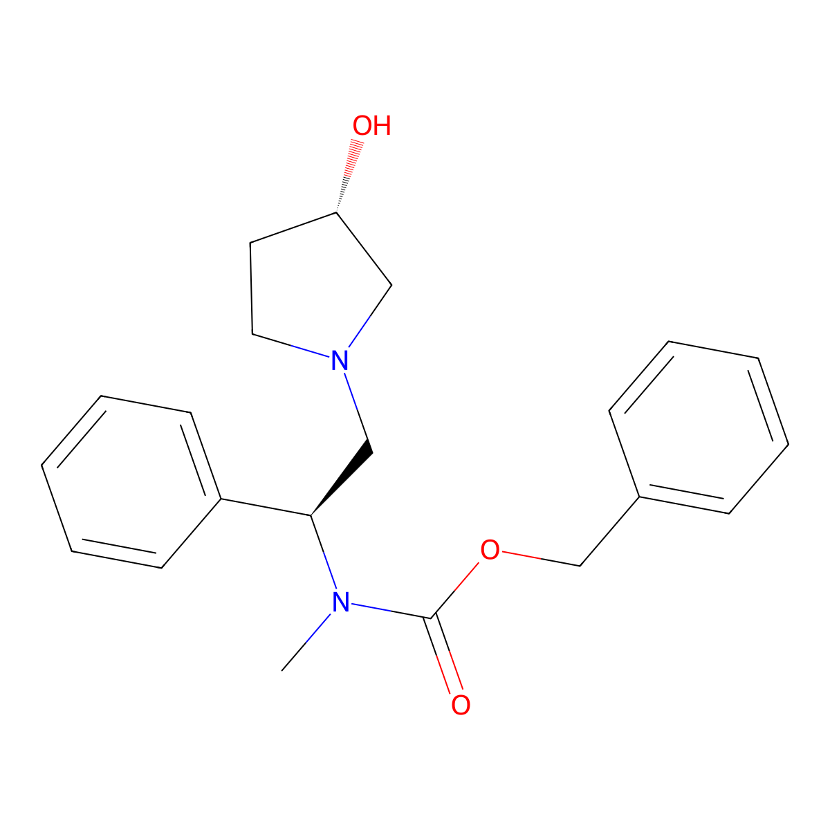 (2S,3'S)-[2-(3-Hydroxy-pyrrolidin-1-YL)-1-phenyl-ethyl]-methyl-carbamic acid benzyl ester molecular structure, CAS 672310-23-5