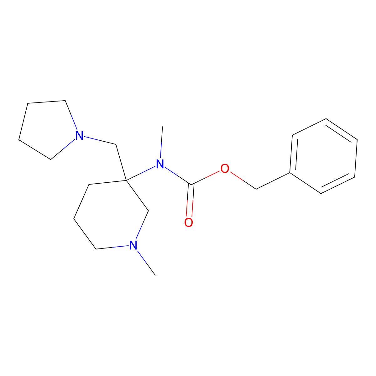 Methyl-(1-methyl-3-pyrrolidin-1-ylmethyl-piperidin-3-YL)-carbamic acid benzyl ester molecular structure, CAS 672310-26-8