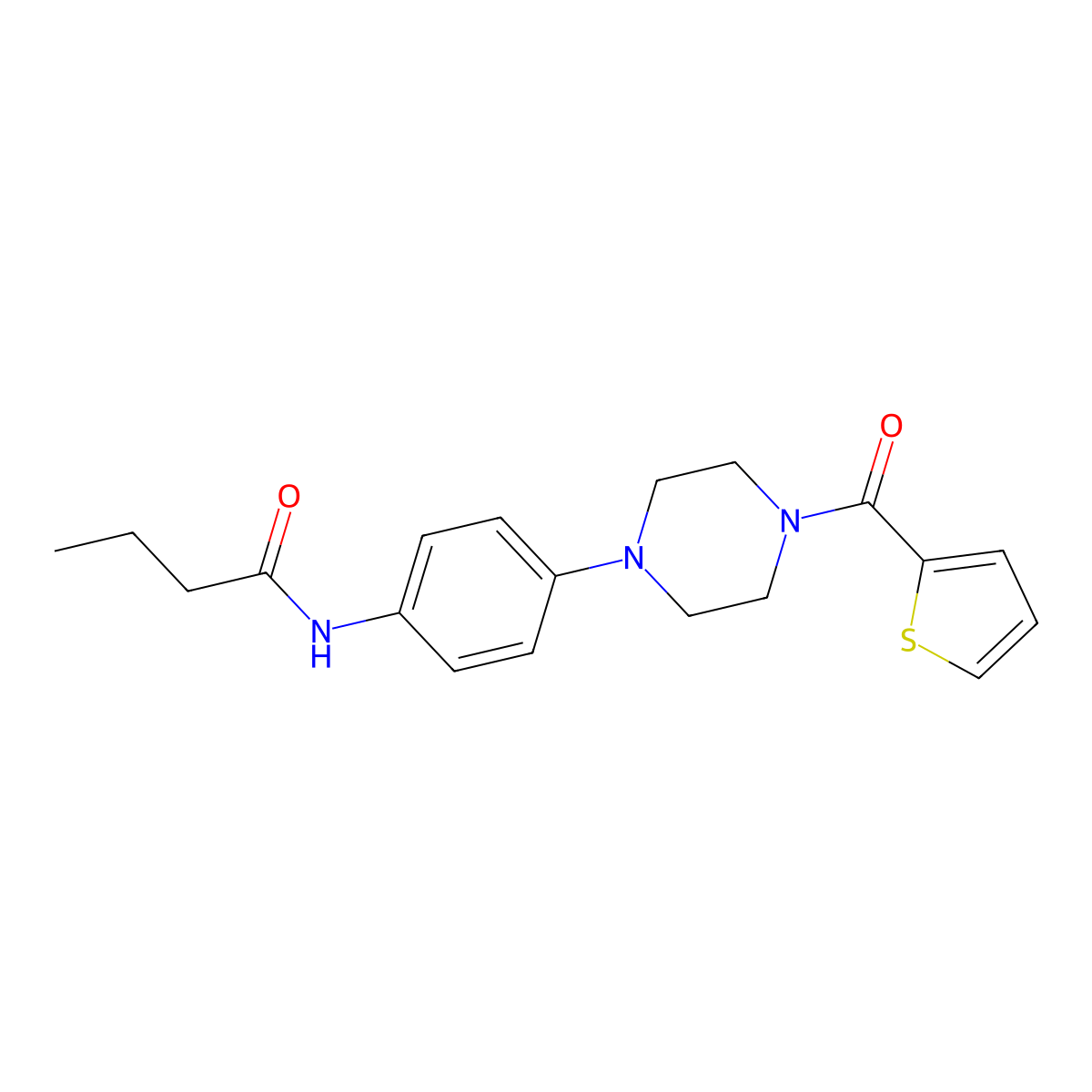 N-{4-[4-(Thiophene-2-carbonyl)-piperazin-1-yl]-phenyl}-butyramide molecular structure, CAS 672317-59-8