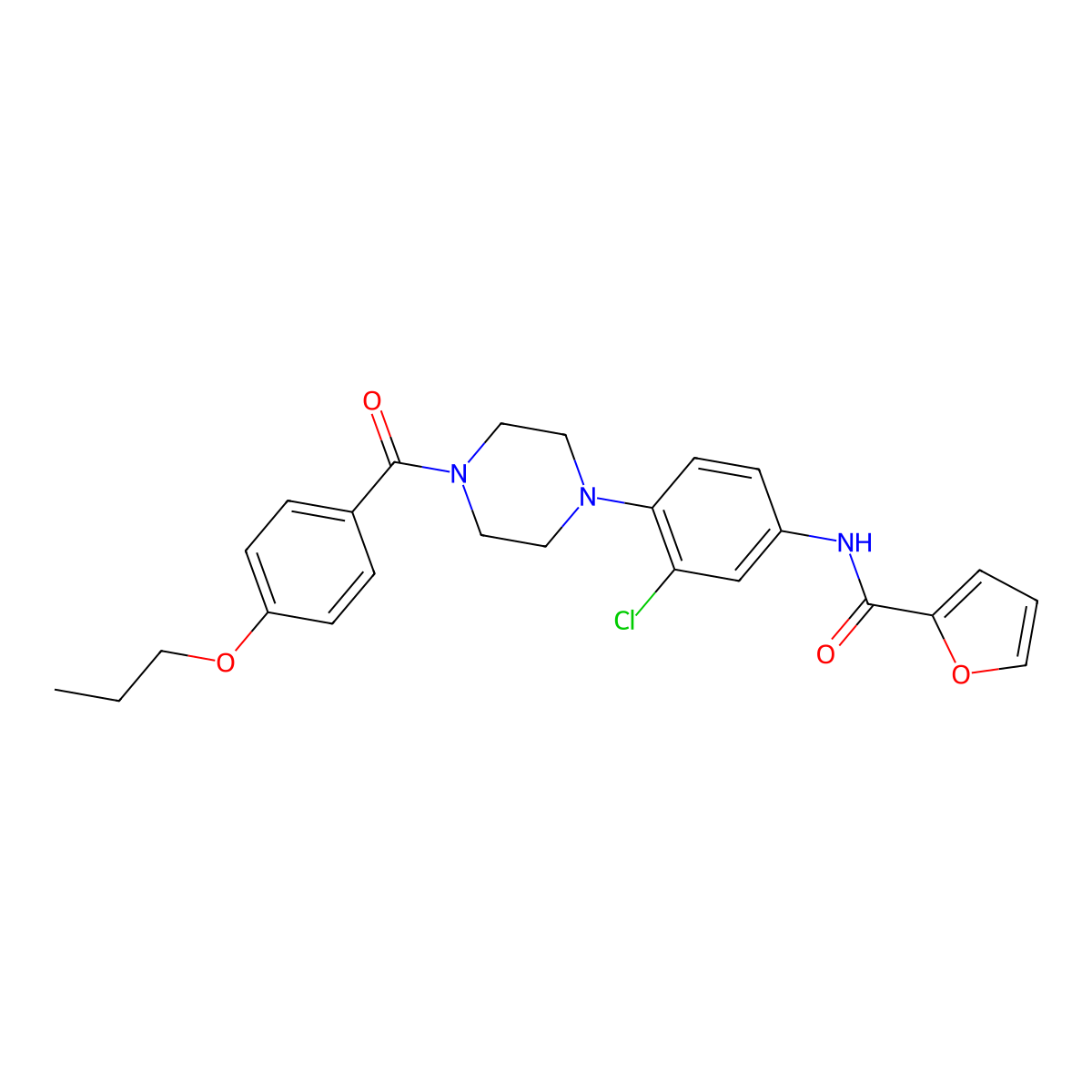 N-[3-chloro-4-[4-(4-propoxybenzoyl)piperazin-1-yl]phenyl]furan-2-carboxamide molecular structure, CAS 672317-96-3