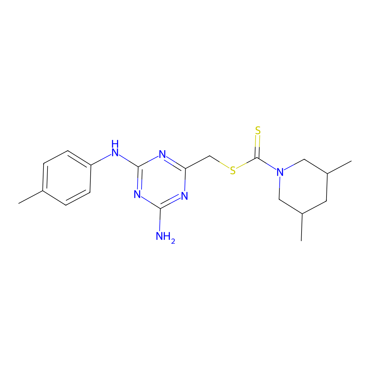 {4-Amino-6-[(4-methylphenyl)amino]-1,3,5-triazin-2-yl}methyl 3,5-dimethylpiperidine-1-carbodithioate molecular structure, CAS 672318-71-7