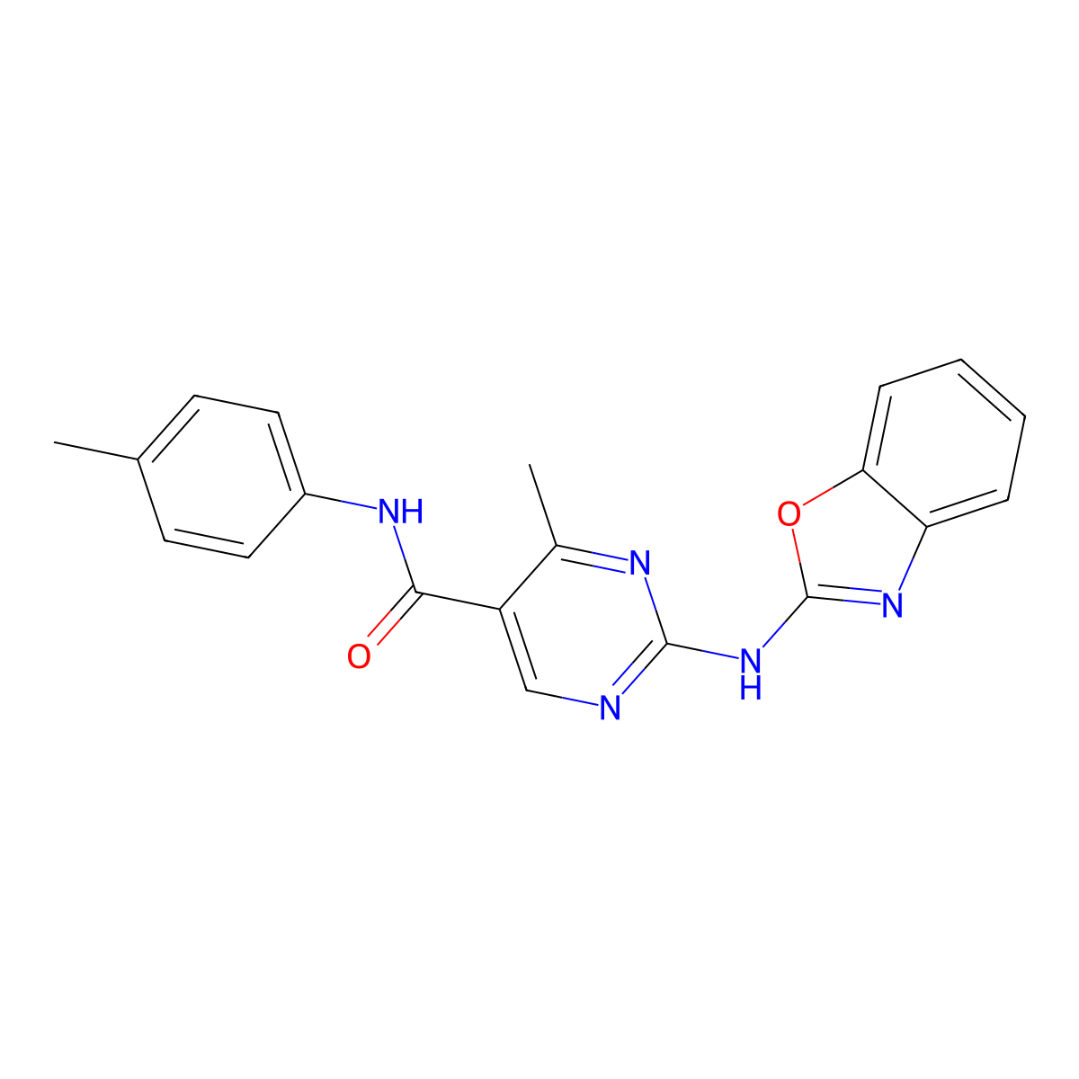 2-(1,3-benzoxazol-2-ylamino)-4-methyl-N-(4-methylphenyl)pyrimidine-5-carboxamide molecular structure, CAS 672319-36-7