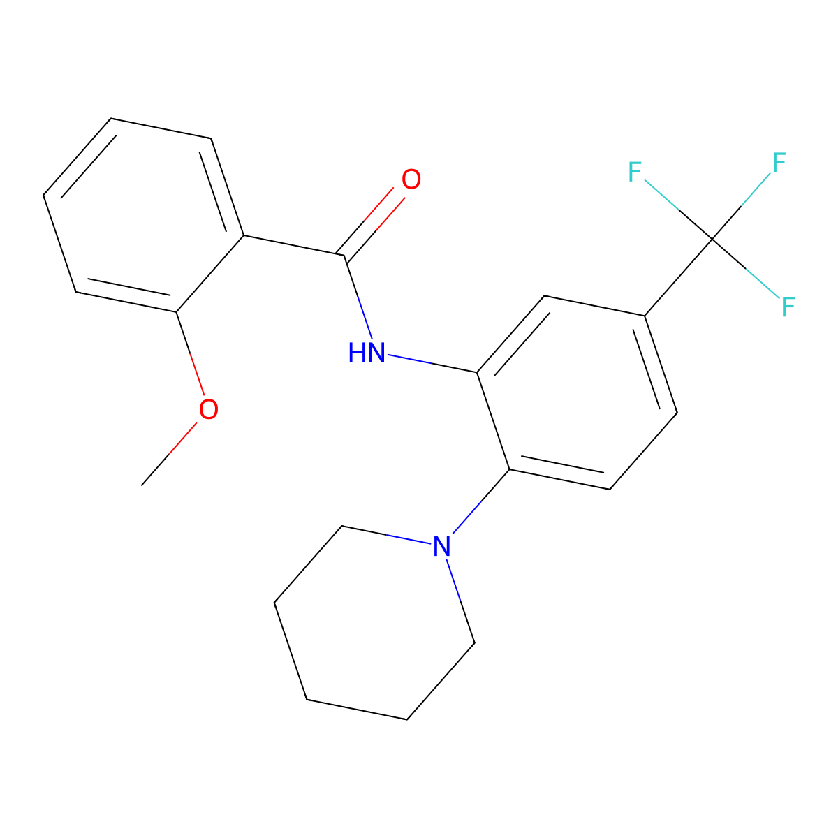 2-methoxy-N-[2-piperidin-1-yl-5-(trifluoromethyl)phenyl]benzamide molecular structure, CAS 672321-13-0