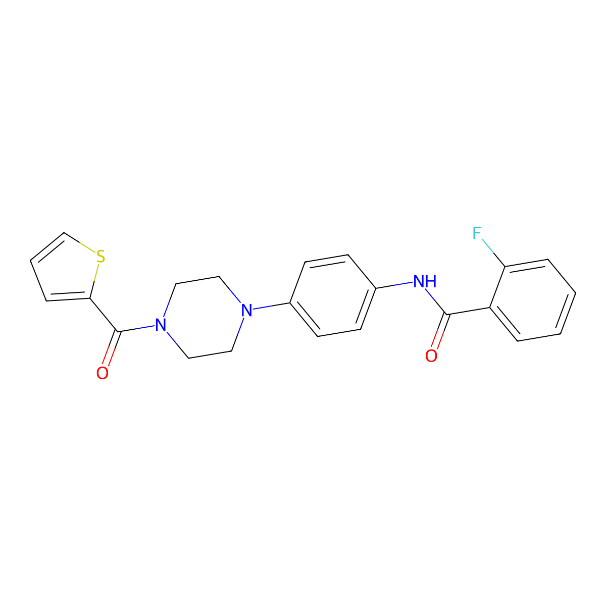 2-fluoro-N-[4-[4-(thiophene-2-carbonyl)piperazin-1-yl]phenyl]benzamide molecular structure, CAS 672323-96-5