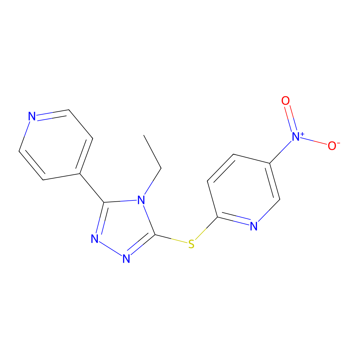 2-[(4-Ethyl-5-pyridin-4-yl-1,2,4-triazol-3-yl)sulfanyl]-5-nitropyridine molecular structure, CAS 672329-86-1