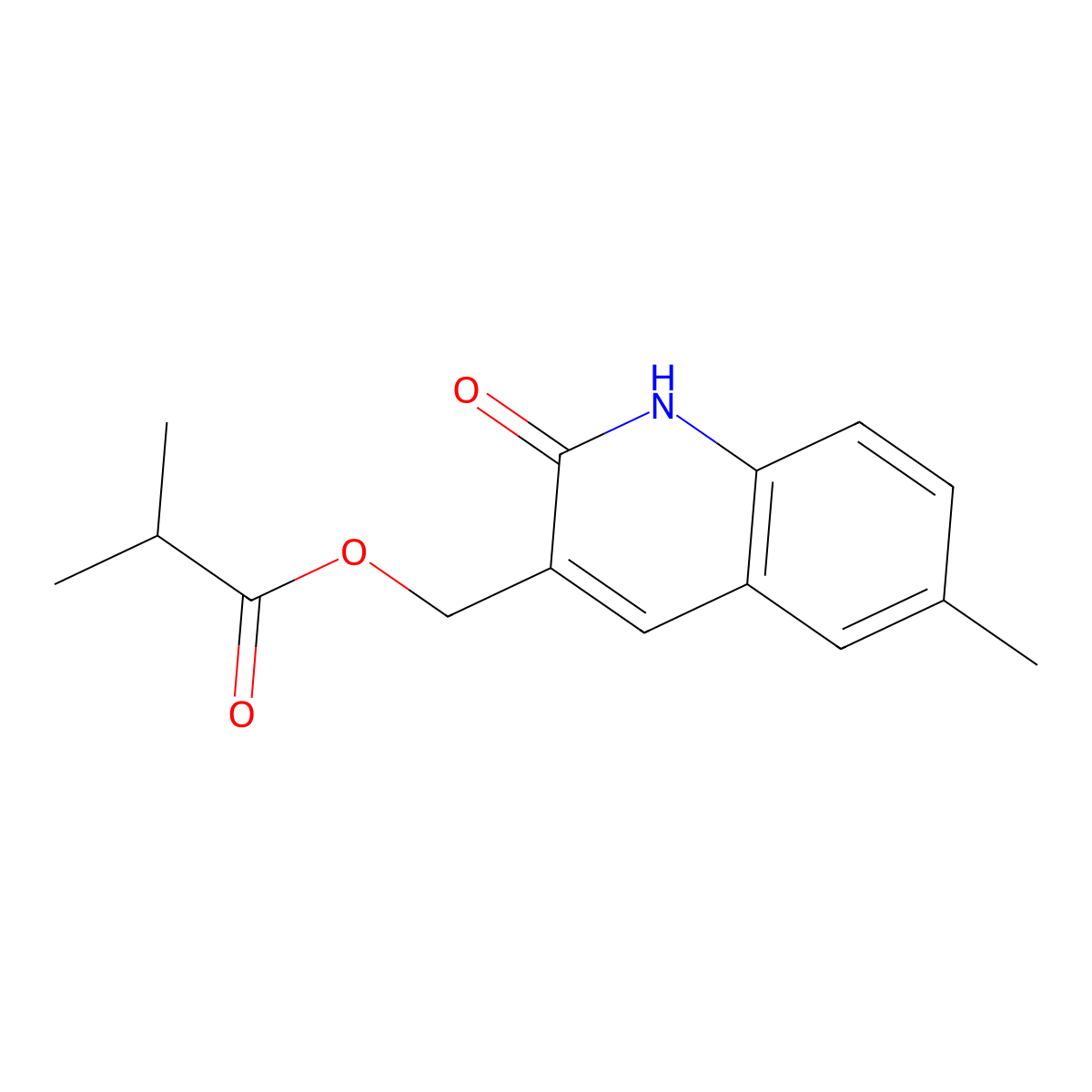 (6-methyl-2-oxo-1H-quinolin-3-yl)methyl 2-methylpropanoate molecular structure, CAS 672330-06-2