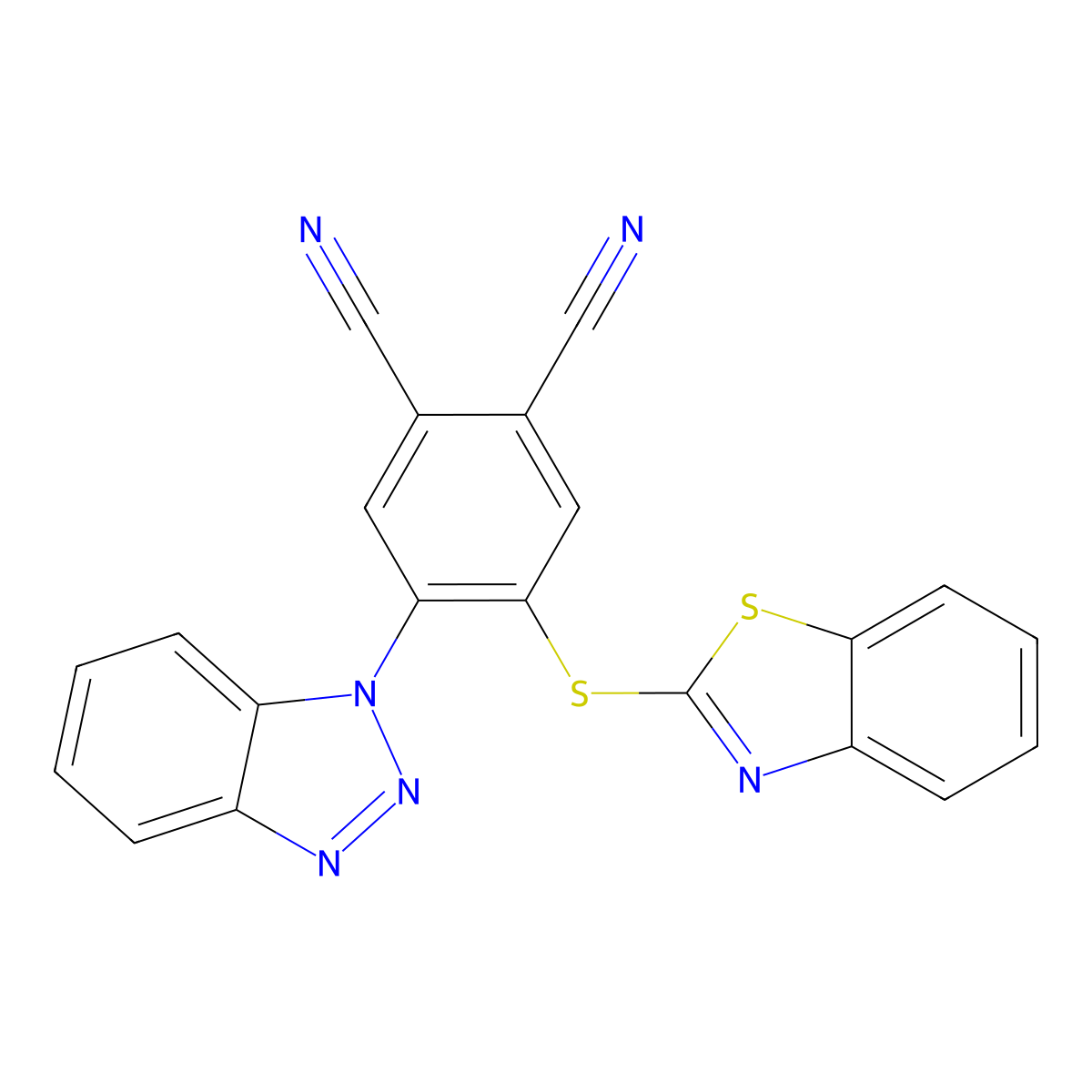 4-(1,3-Benzothiazol-2-ylsulfanyl)-5-(benzotriazol-1-yl)benzene-1,2-dicarbonitrile molecular structure, CAS 672330-62-0