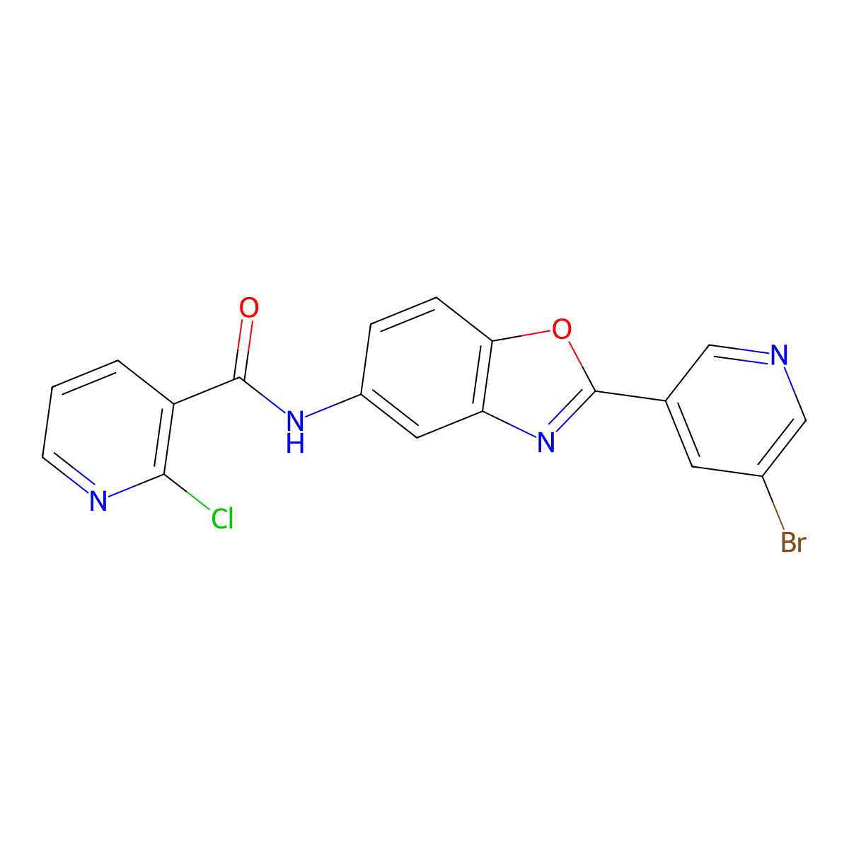 N-[2-(5-bromopyridin-3-yl)-1,3-benzoxazol-5-yl]-2-chloropyridine-3-carboxamide molecular structure, CAS 672330-73-3