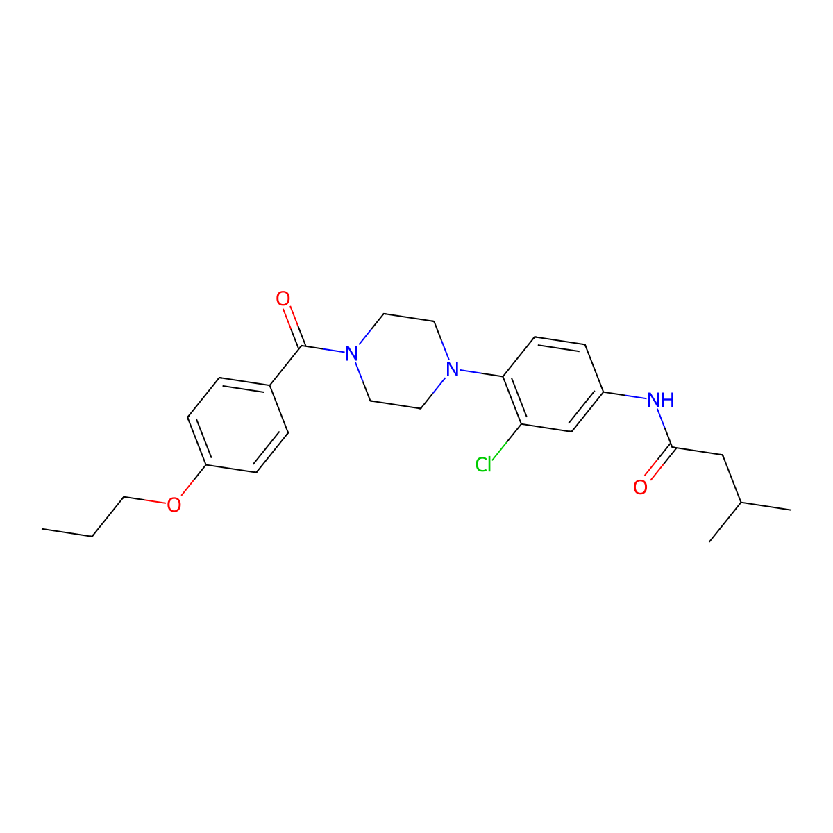 N-[3-chloro-4-[4-(4-propoxybenzoyl)piperazin-1-yl]phenyl]-3-methylbutanamide molecular structure, CAS 672330-84-6