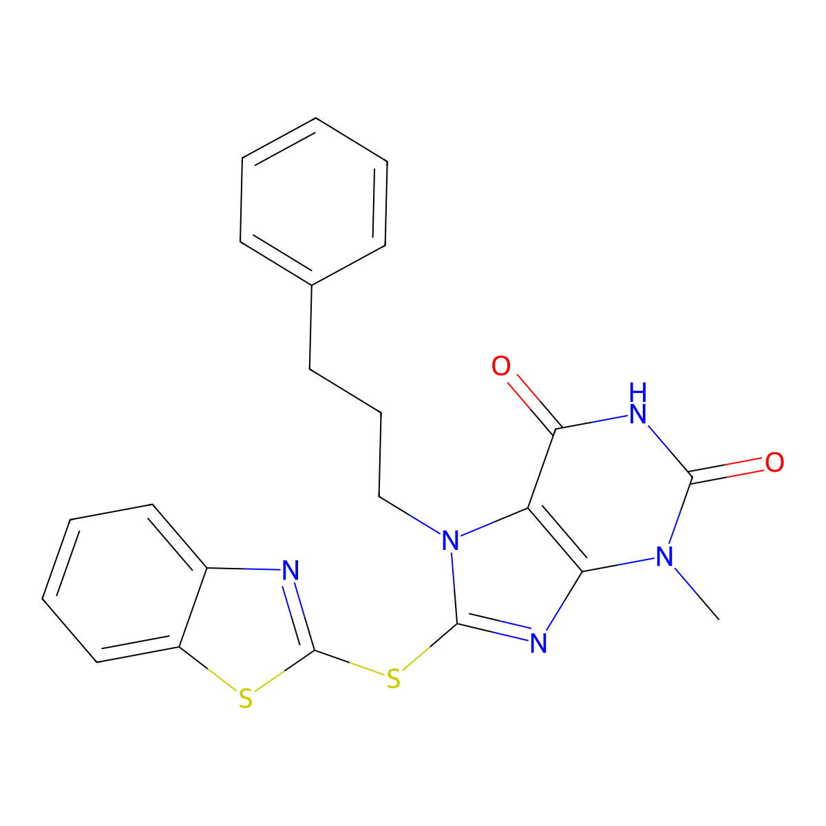 8-(1,3-Benzothiazol-2-ylsulfanyl)-3-methyl-7-(3-phenylpropyl)purine-2,6-dione molecular structure, CAS 672331-20-3
