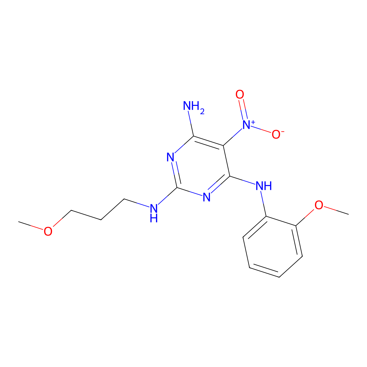 4-N-(2-methoxyphenyl)-2-N-(3-methoxypropyl)-5-nitropyrimidine-2,4,6-triamine molecular structure, CAS 672331-22-5