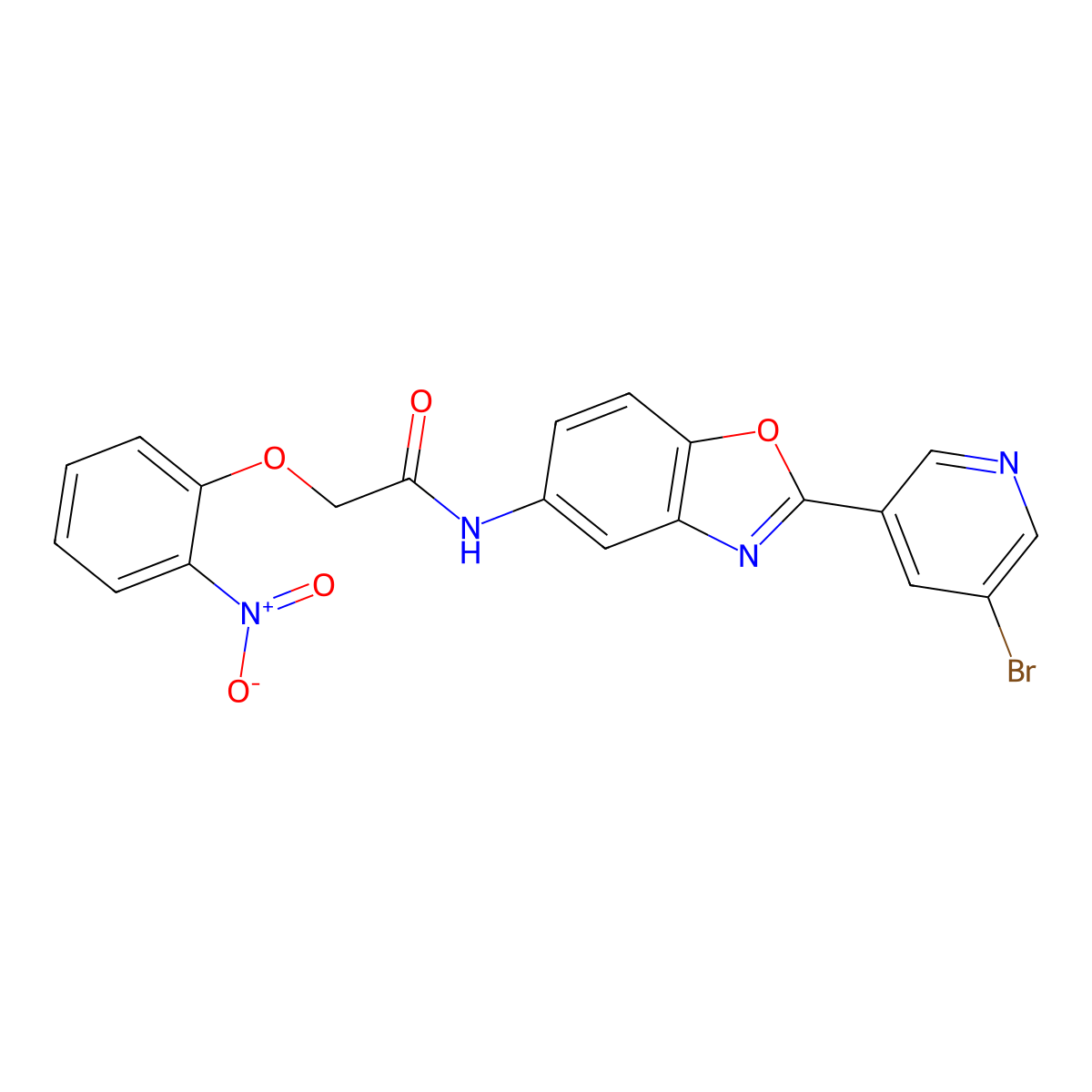 N-[2-(5-bromopyridin-3-yl)-1,3-benzoxazol-5-yl]-2-(2-nitrophenoxy)acetamide molecular structure, CAS 672331-30-5